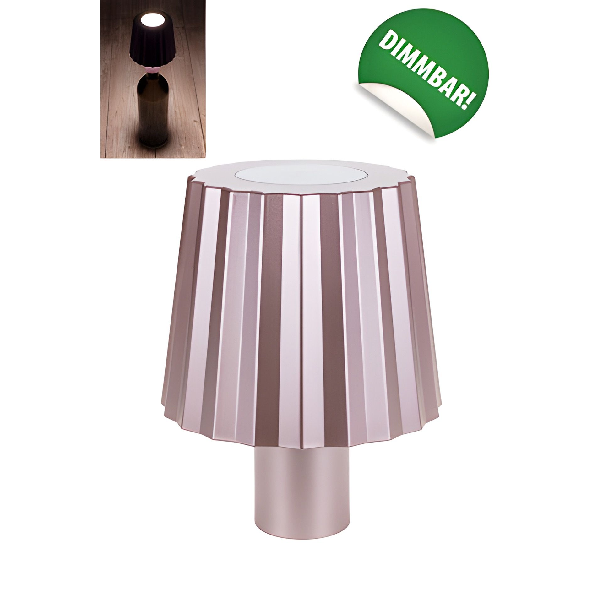 LED Flaschenlampe mit Touchfunktion, Akku und USB, rosé