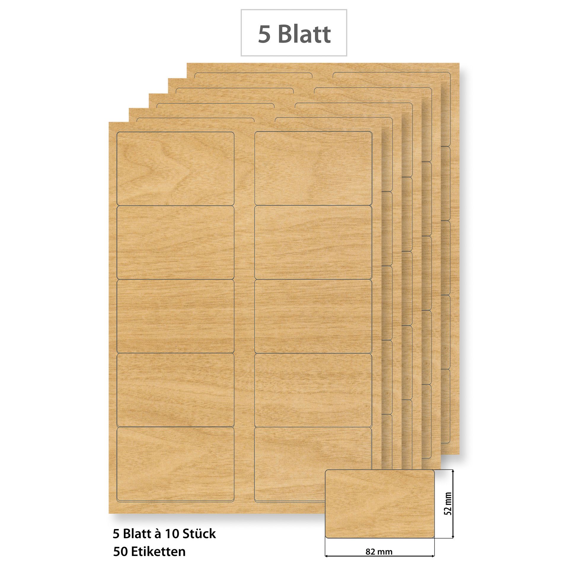 Steffis Etiketten 82 x 52 mm Holzdekor - 5 Blatt A4
