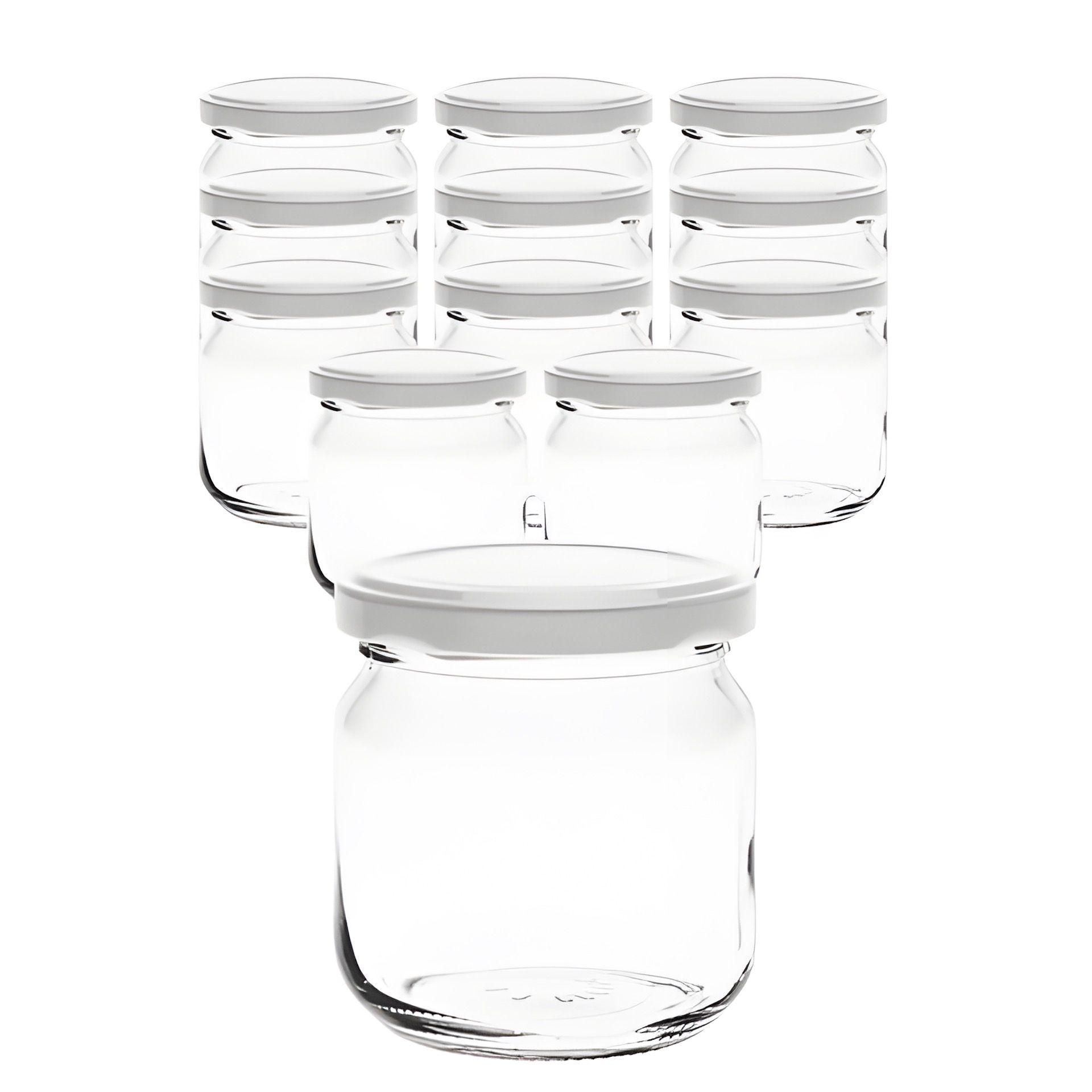 12er Set Rundglas 212 ml nieder mit Deckel weiß