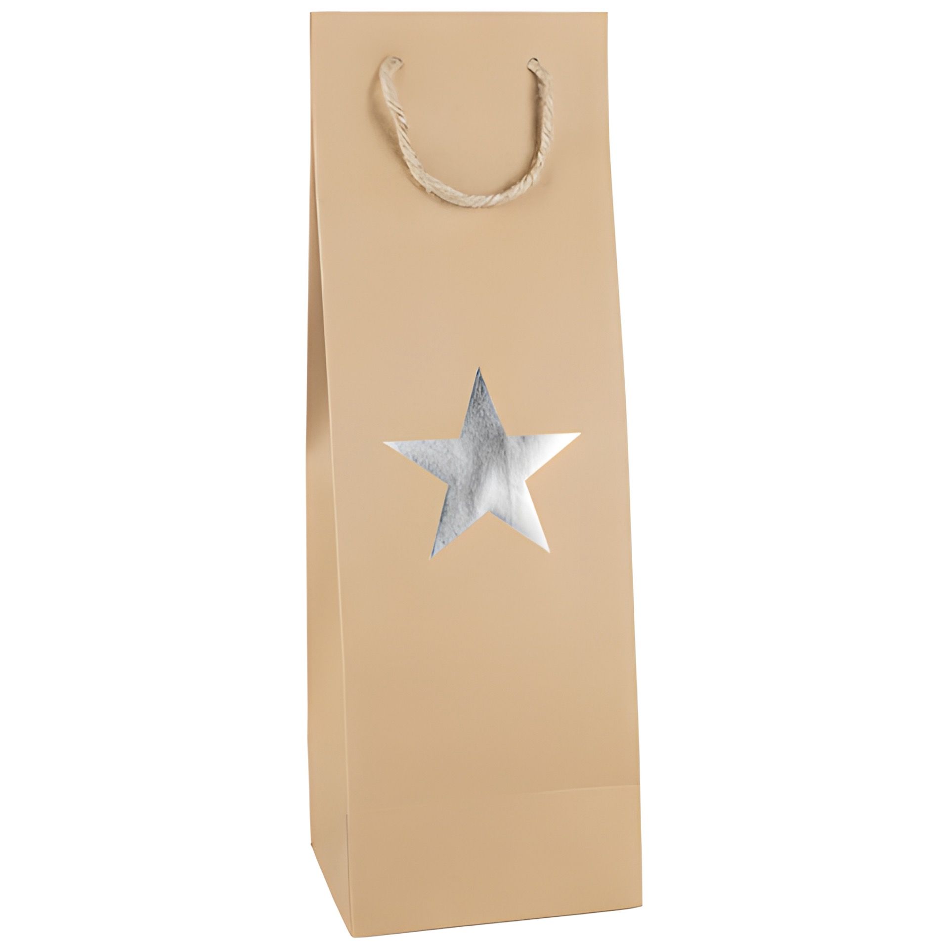 Flaschentasche 'Stern' silber metallic, 12 x 10 x 36 cm