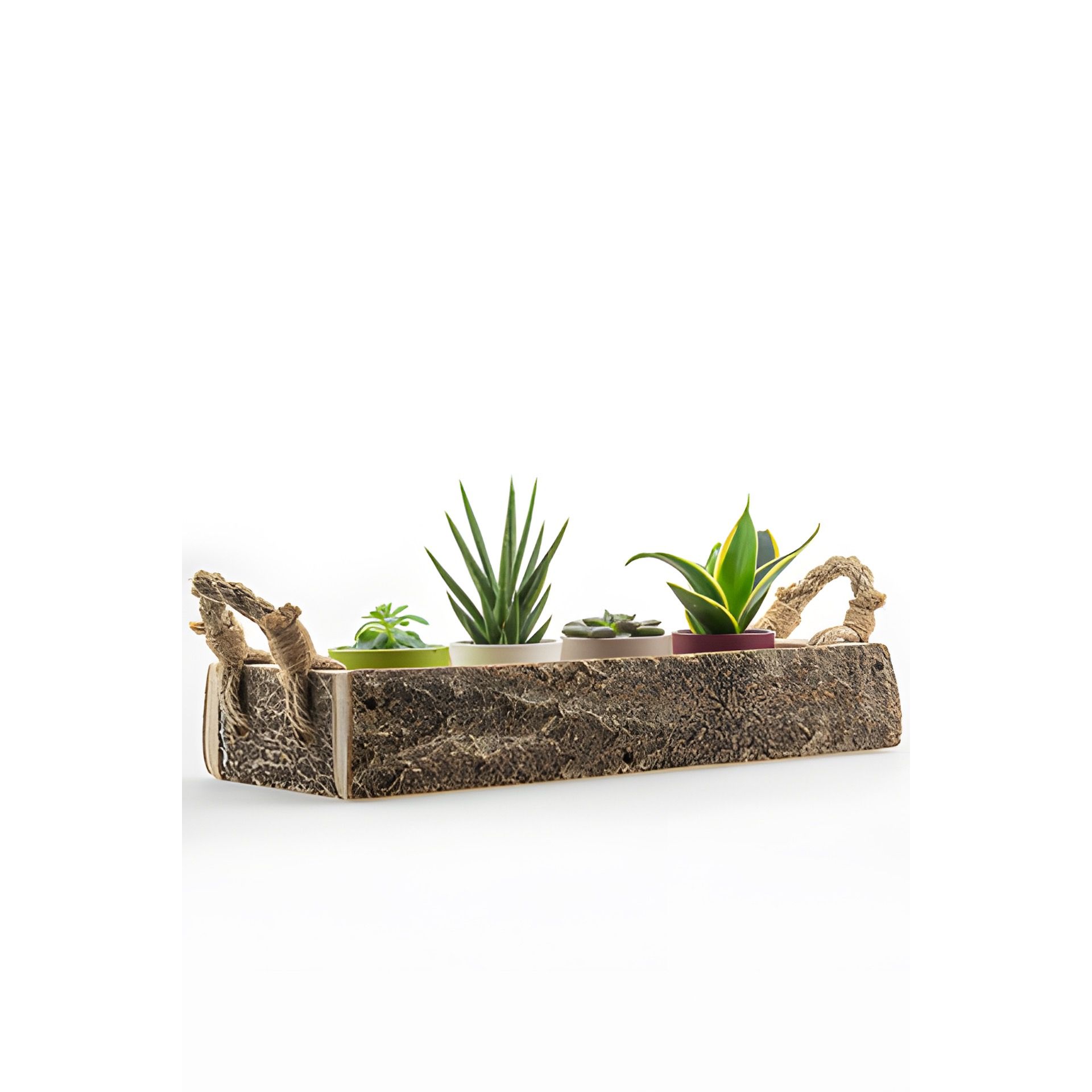 Holztablett mit Rinde und Griffen, 42 x 18 cm