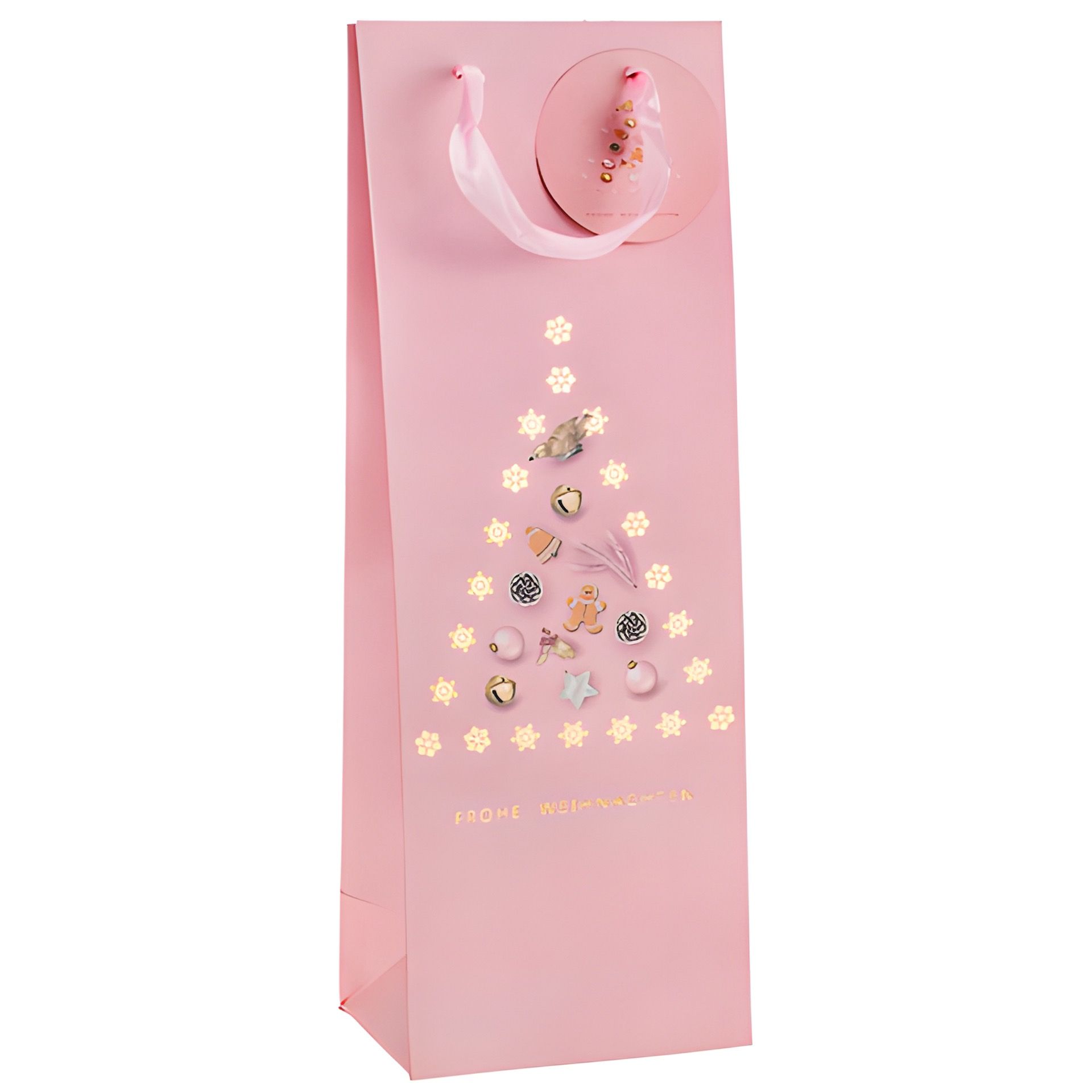 Flaschentasche 'Weihnachtsbaum' rosa, 12 x 10 x 36 cm