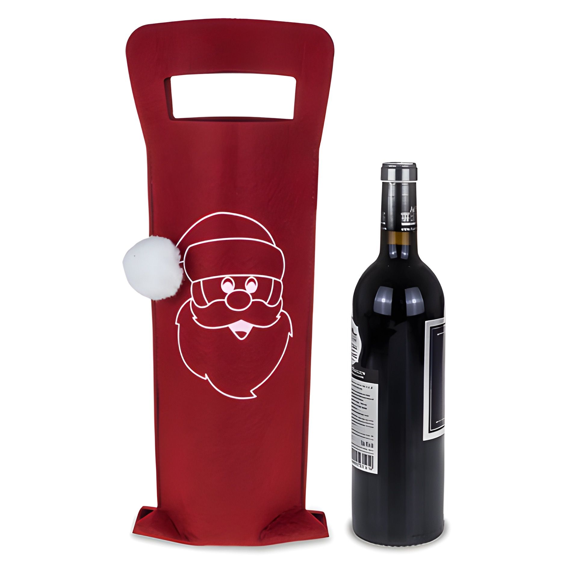 Flaschentasche 'Santa mit Bommel' Filz, 15 x 41 cm, rot