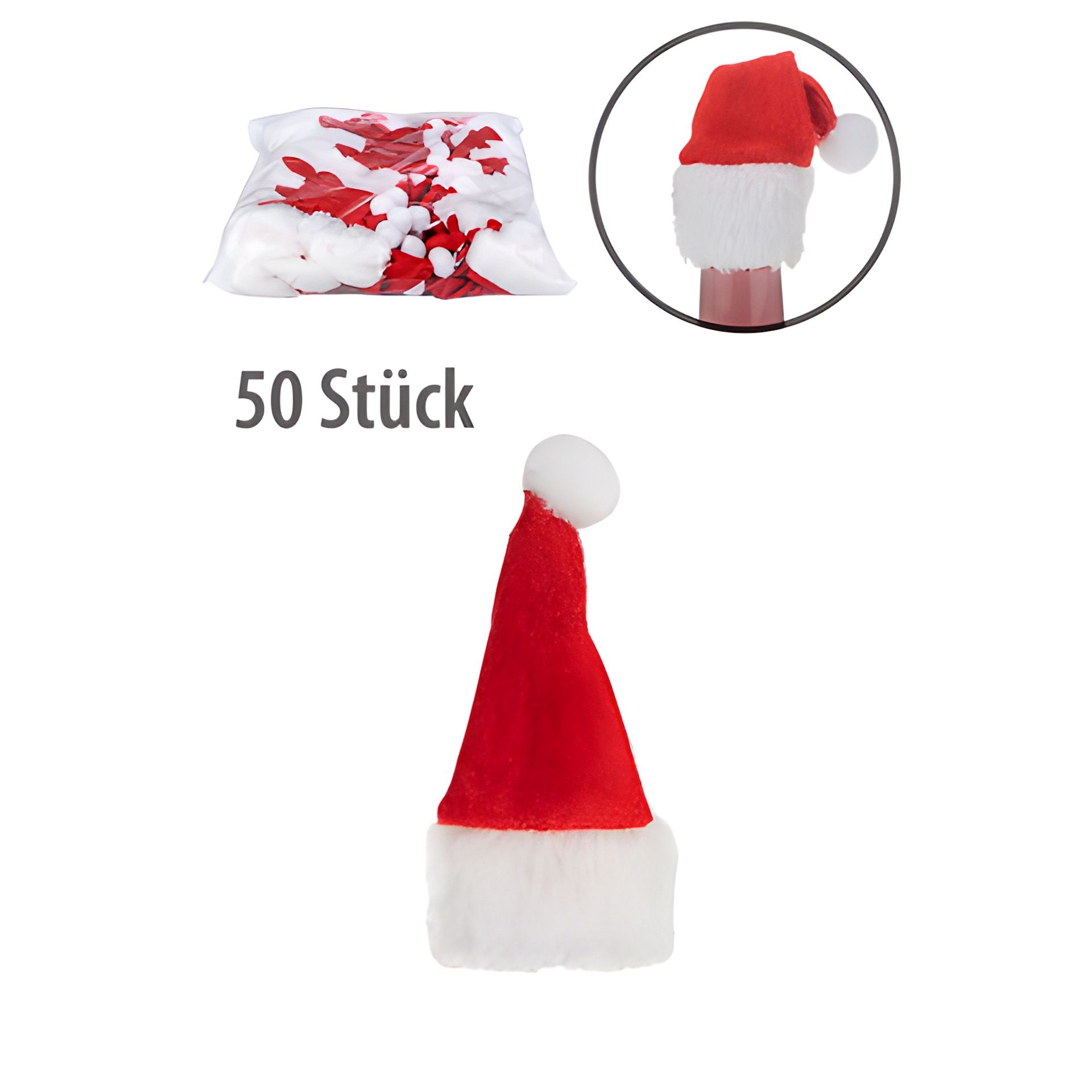 Weihnachtsmütze 5 x 10 cm, 50 Stück
