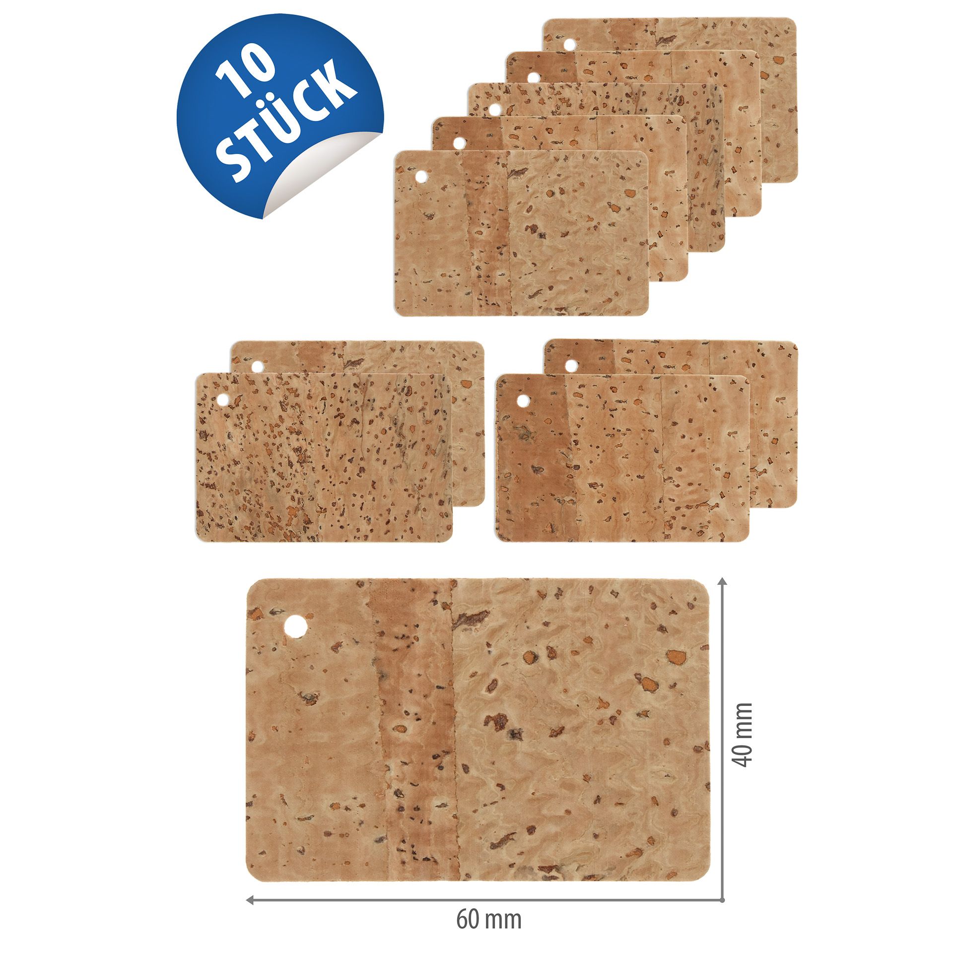 Naturkork-Schildchen 60 x 40 mm, 10 Stück