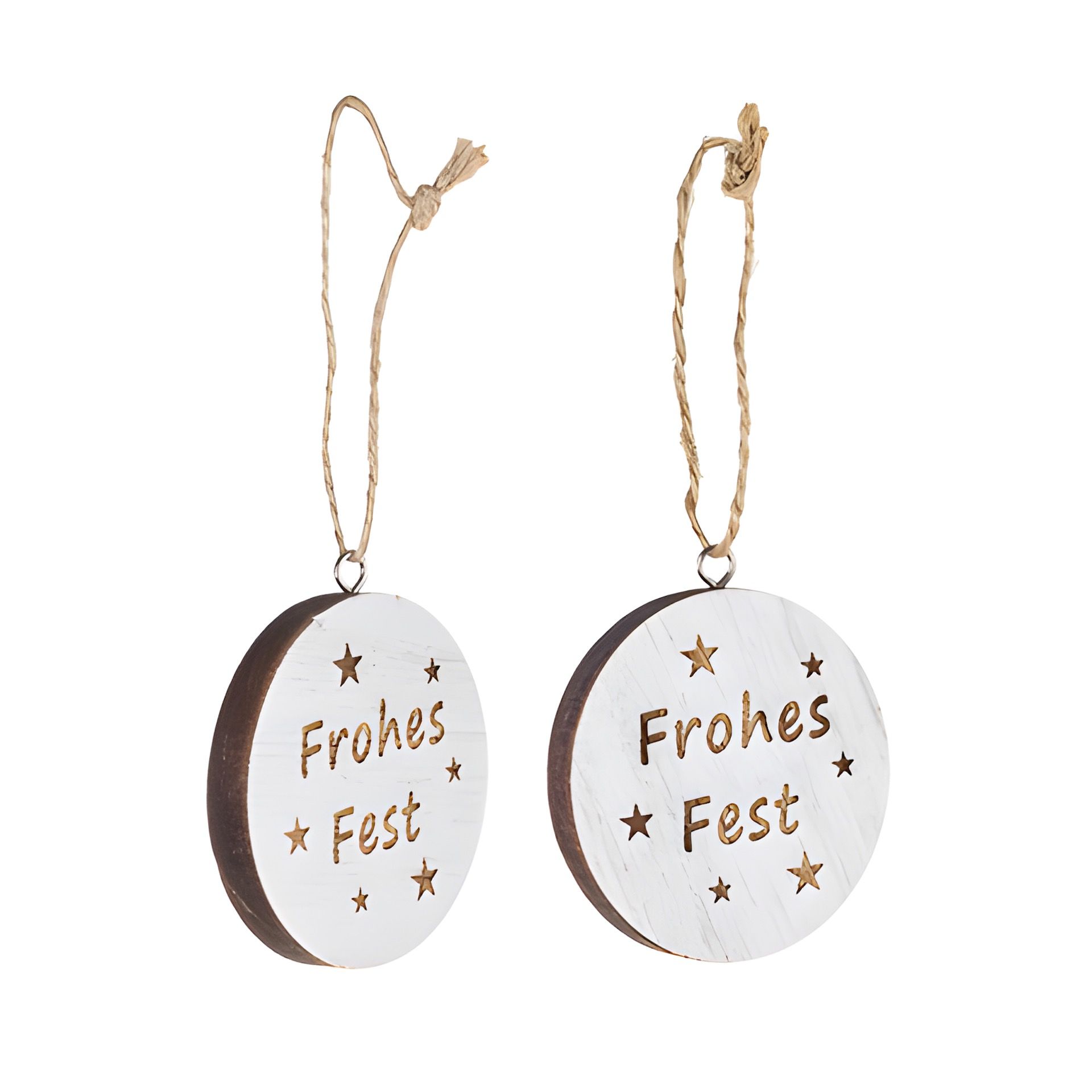 Holzanhänger 'Frohes Fest', 6 cm weiß, 2 Stück