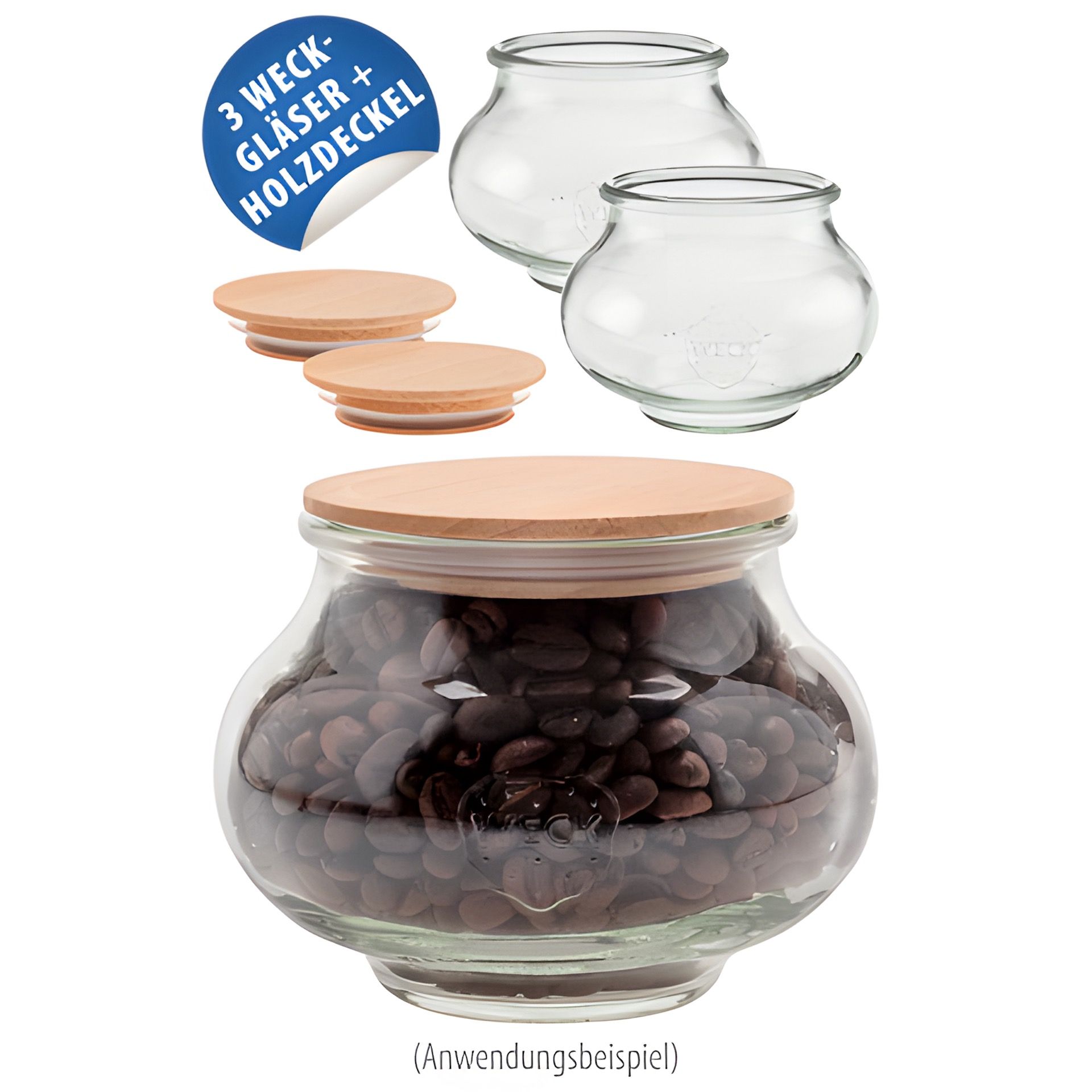 WECK-Schmuckglas  560 ml mit Holzdeckel, 3er Set