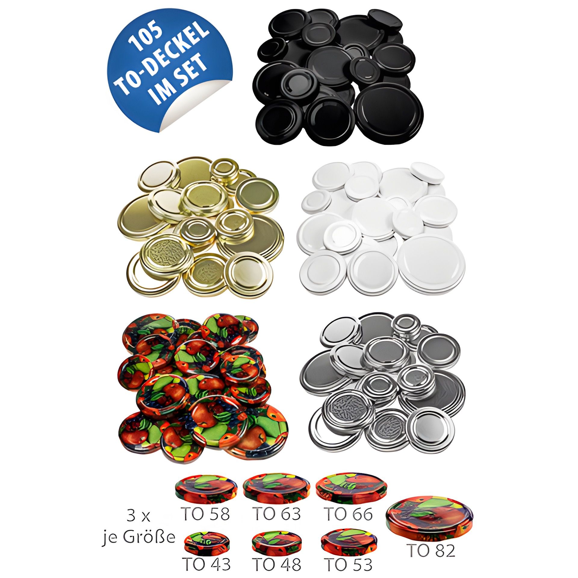 Twist-Off-Deckel Set, 105 Stück