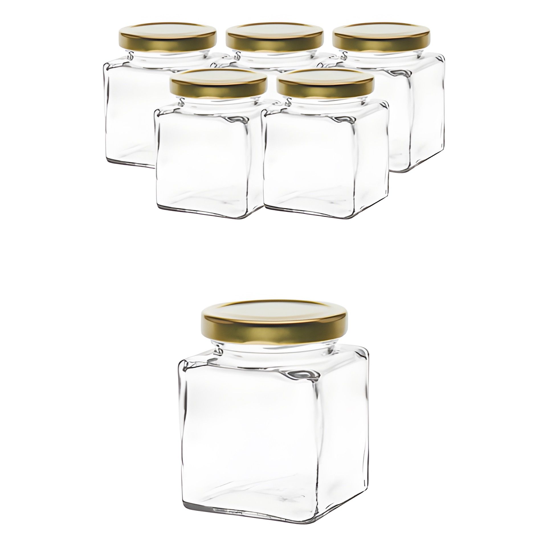 6er Set Quadratglas 212 ml mit Deckel gold