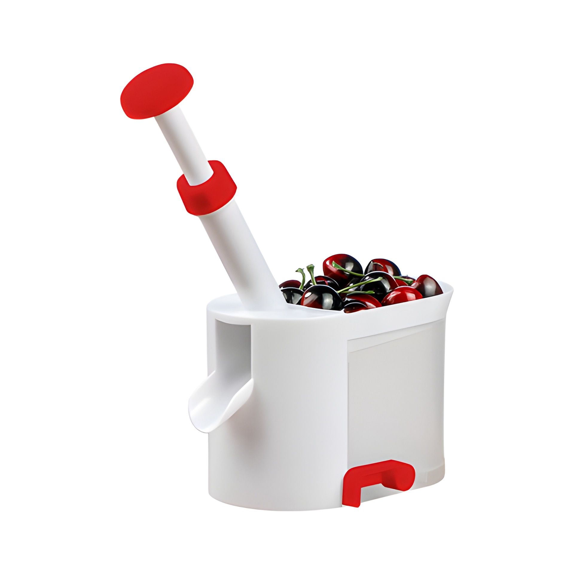Kirschentkerner mit Saugfuß, weiß/rot