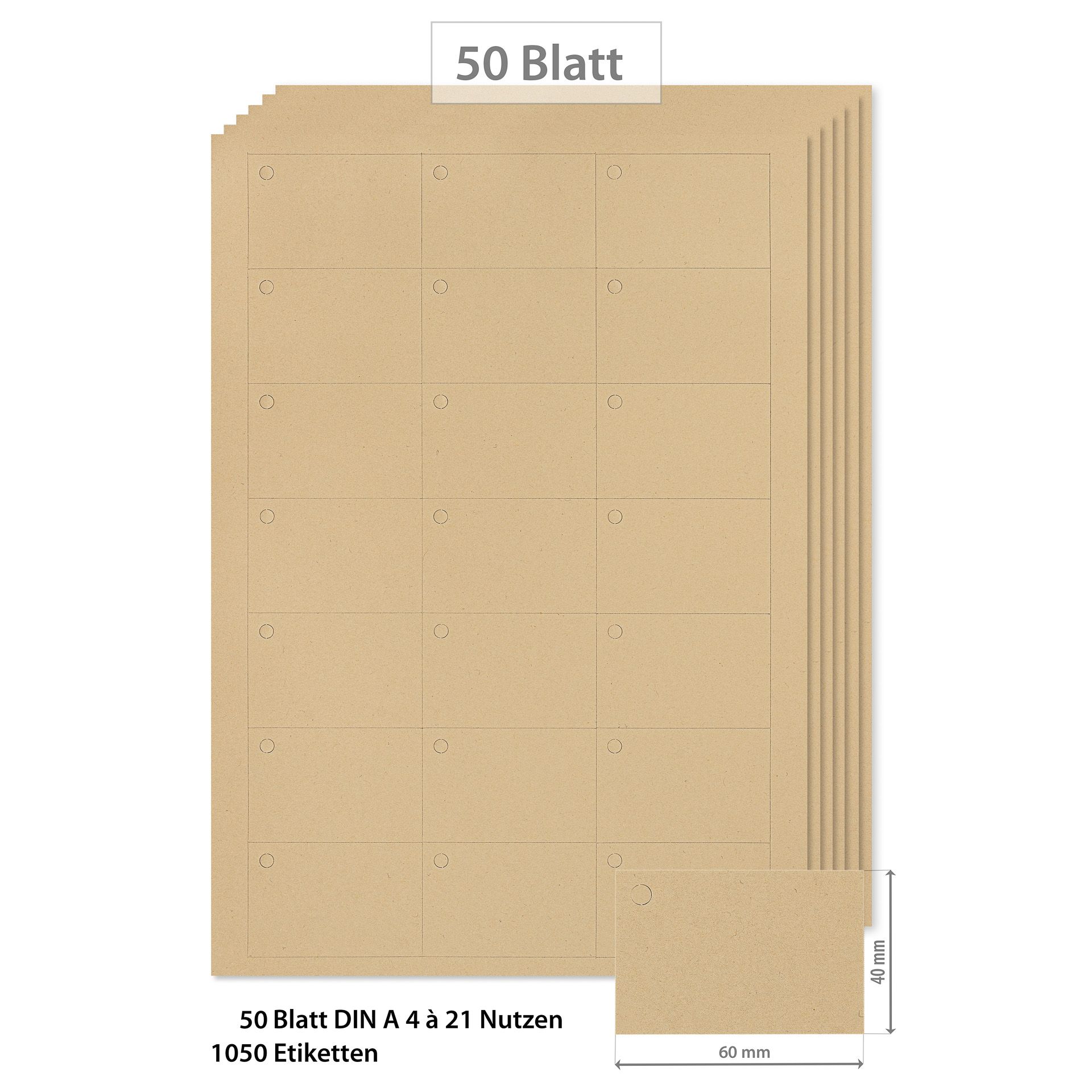 Anhängeetiketten 60x40 mm beigebraun - 50 Blatt A4