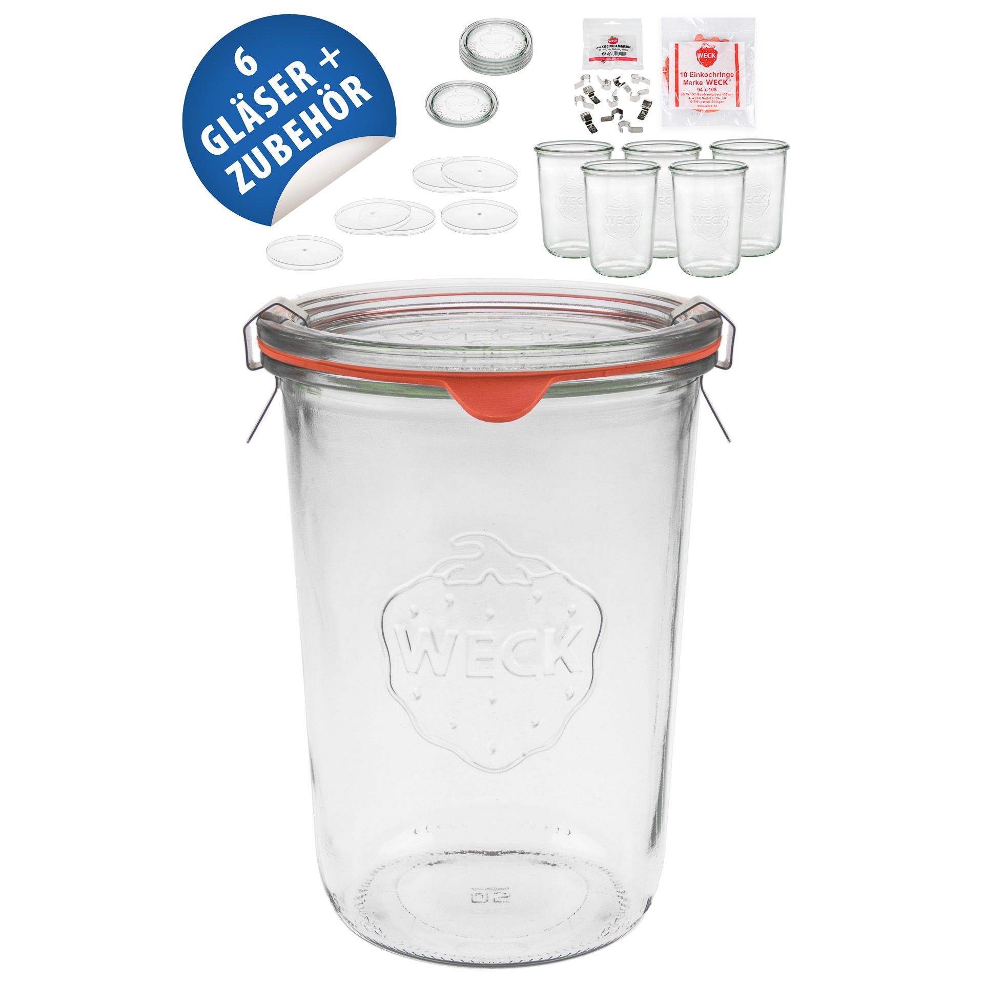 WECK-Sturzglas 850 ml mit Klarsichtdeckel, 6er Set