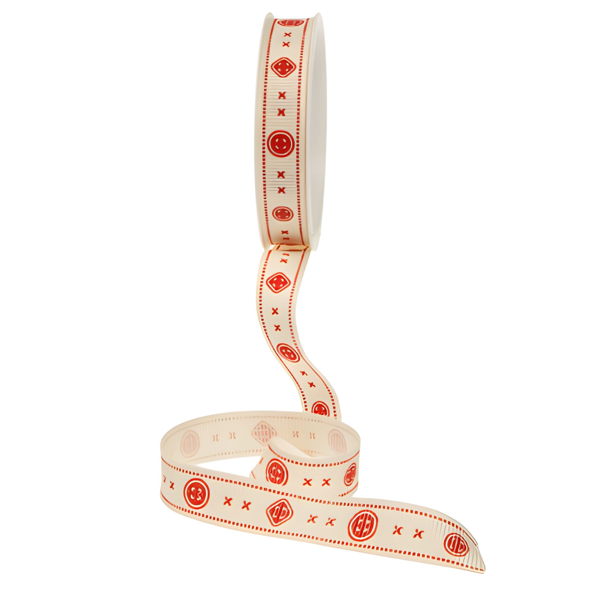 Stoffband 'Country'  3 m, 15 mm 'Knöpfe' rot
