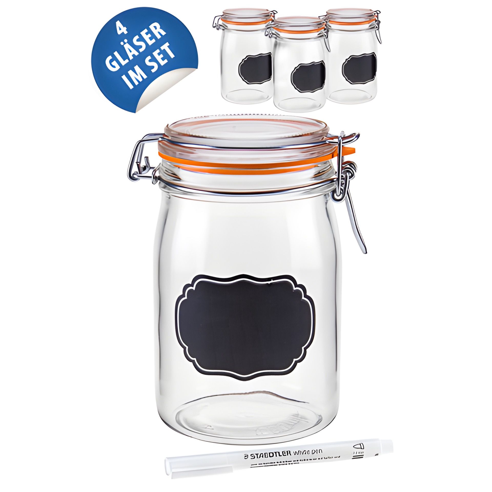 Ermetico 1000 ml mit Tafel, 4er Set