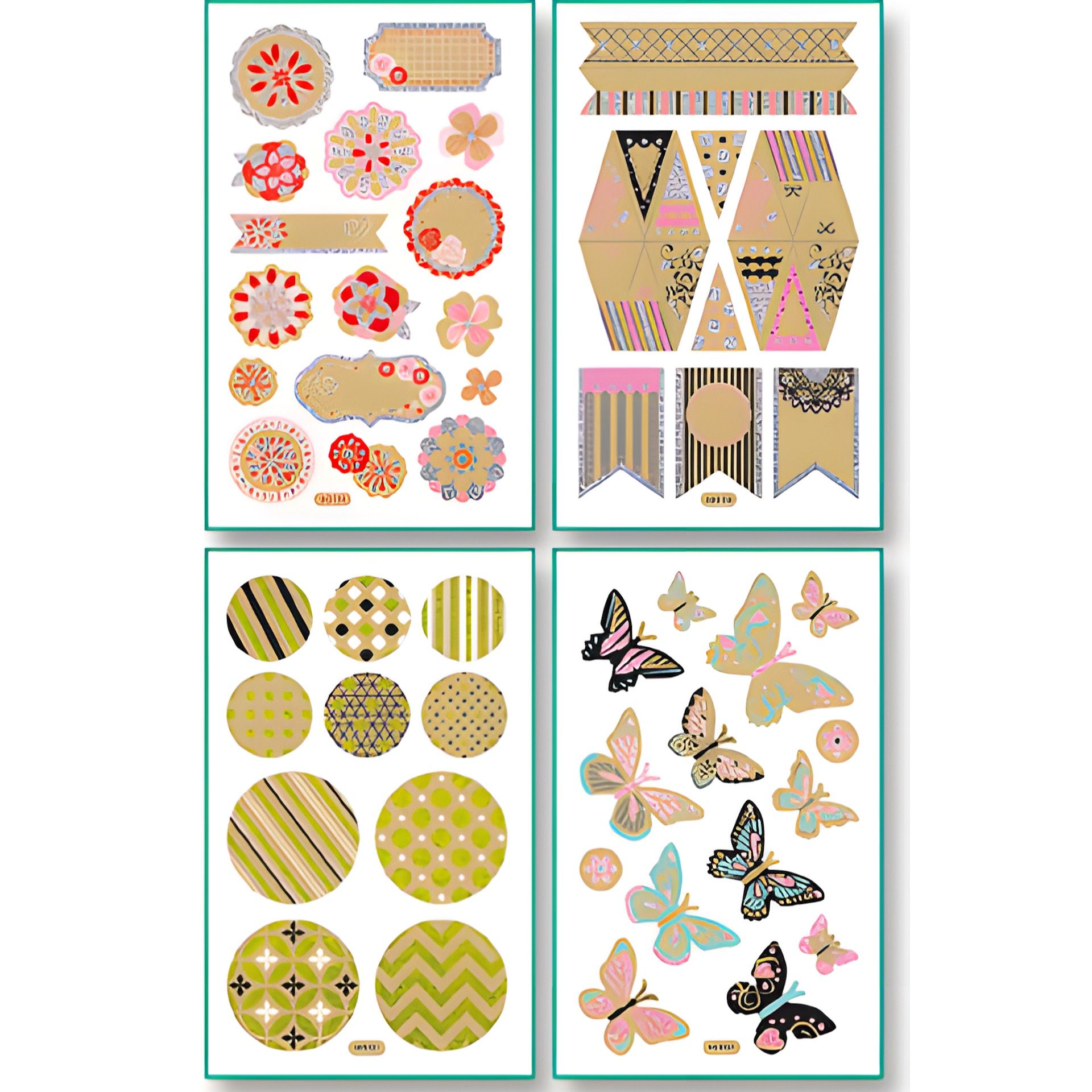 Kraftpapier-Sticker 'Romantik', ca. 10 x 16 cm, 8 Blatt, 4 Motive