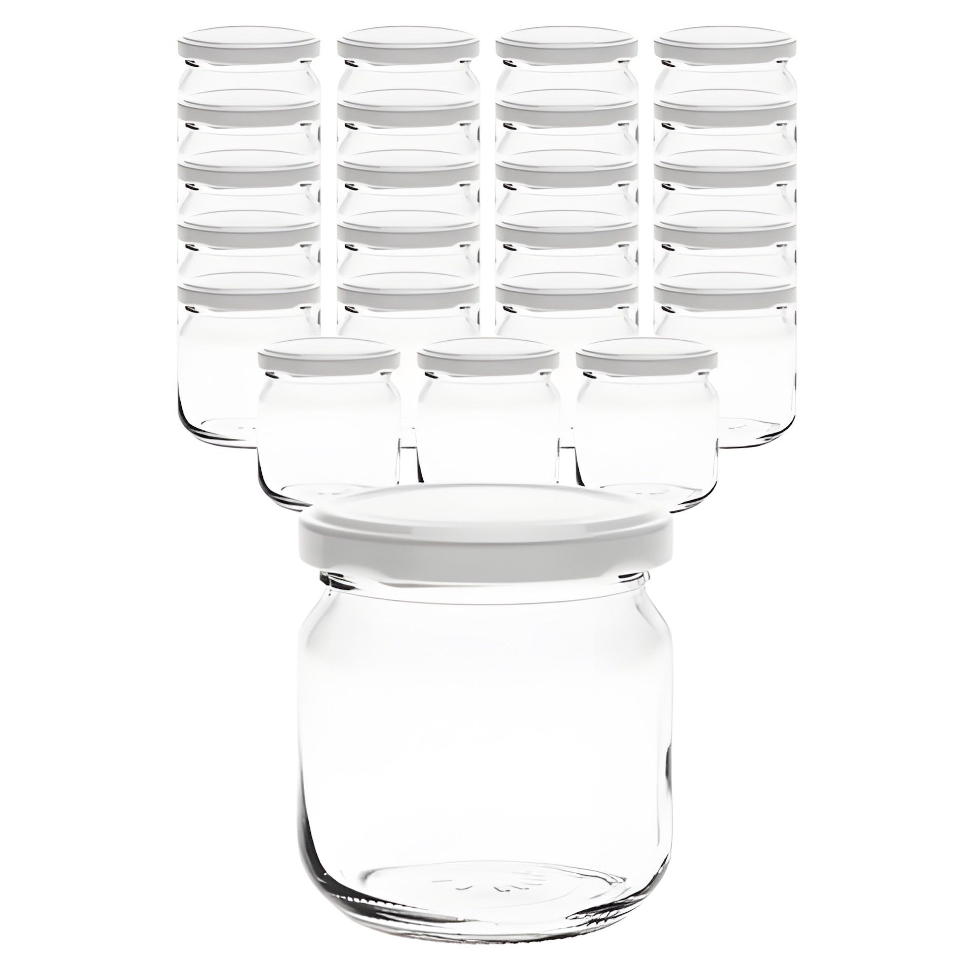 24er Set Rundglas 212 ml nieder mit Deckel weiß