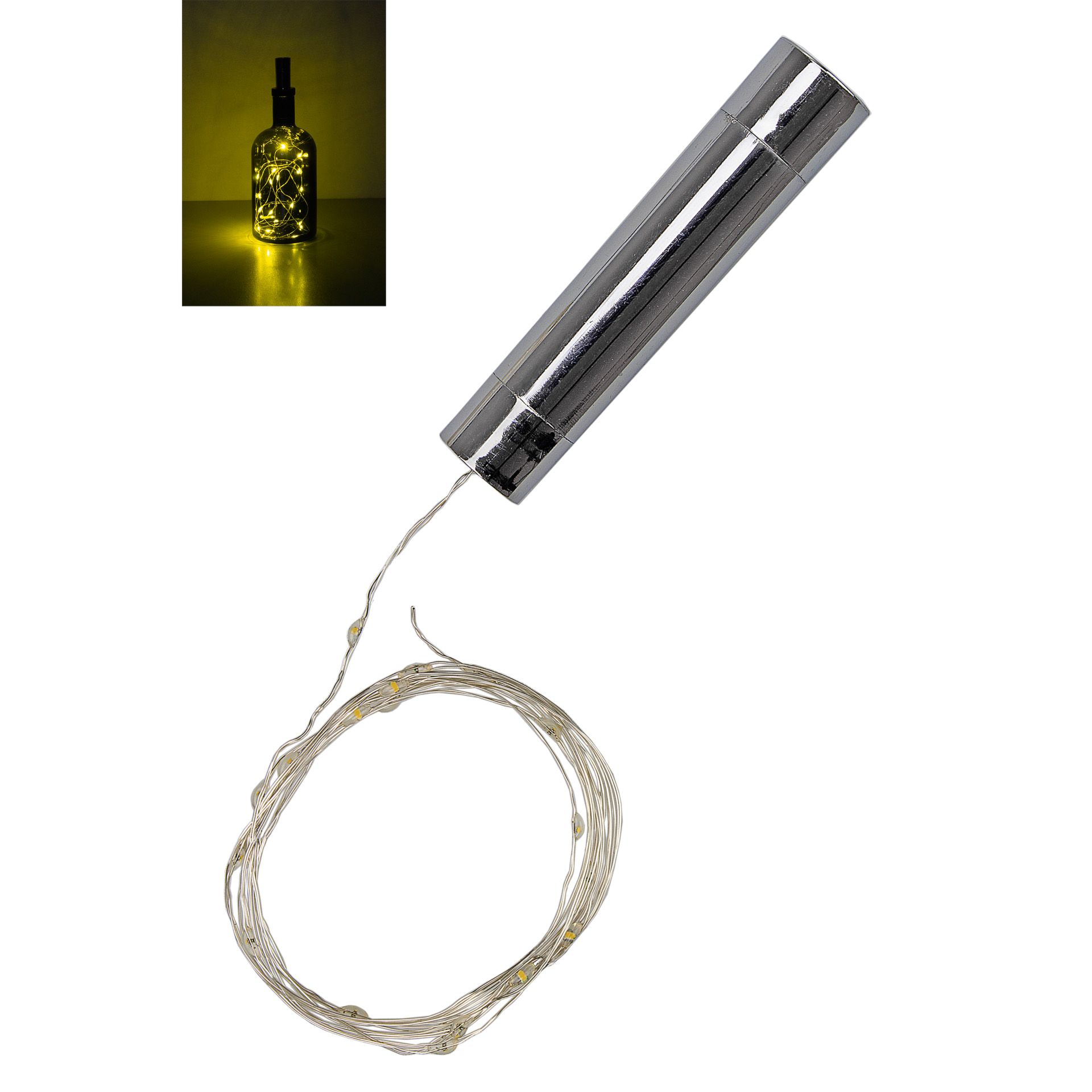 Flaschenlicht silber, 20 LEDs, warmweiß