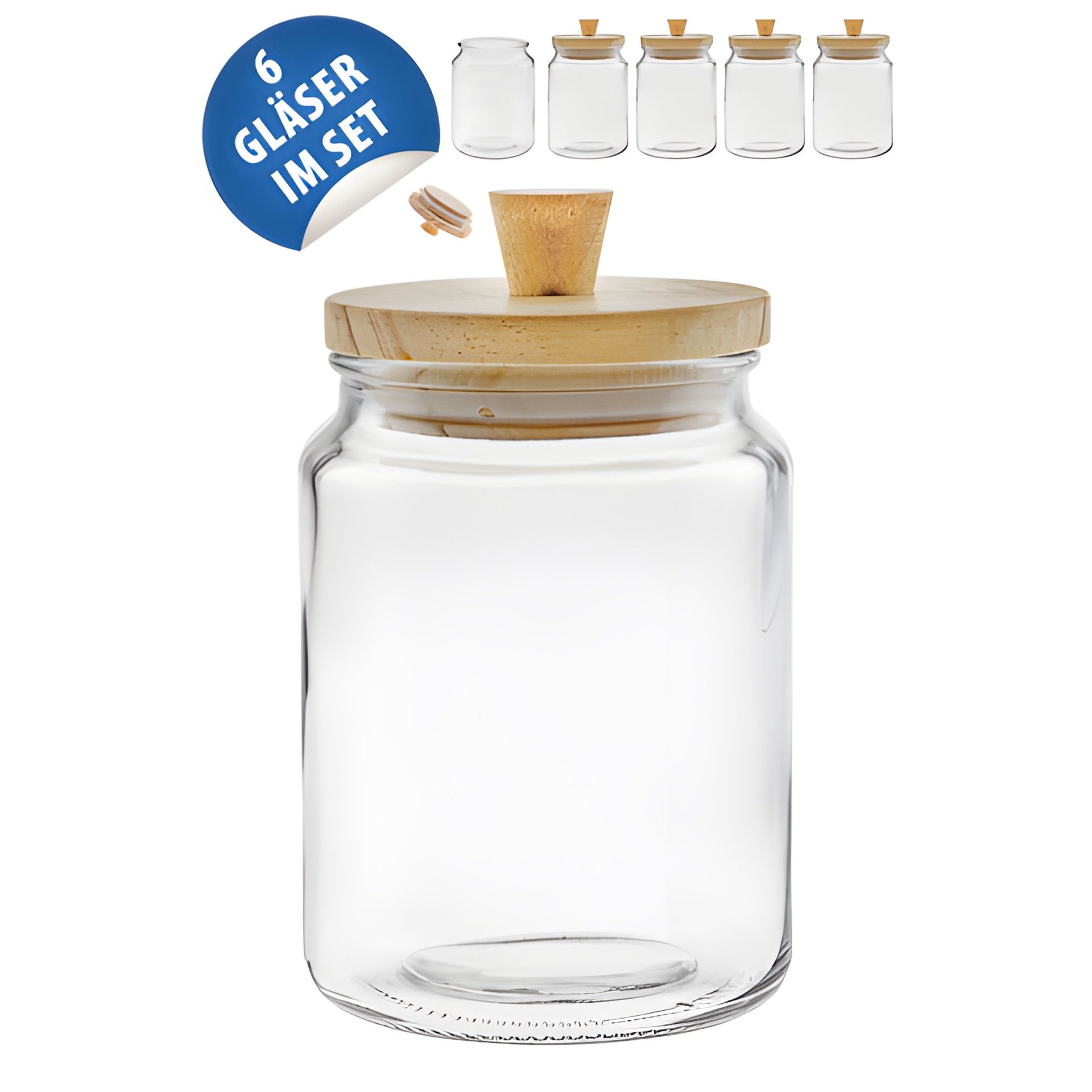 Deko-Glas 680 ml mit Holzdeckel, 6 Stück