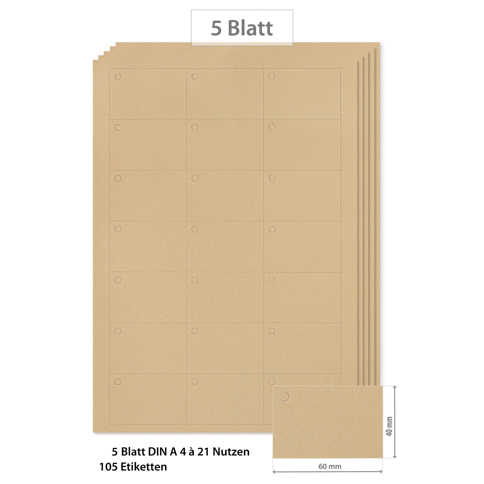 Anhängeetiketten 60x40 mm beigebraun - 5 Blatt A4