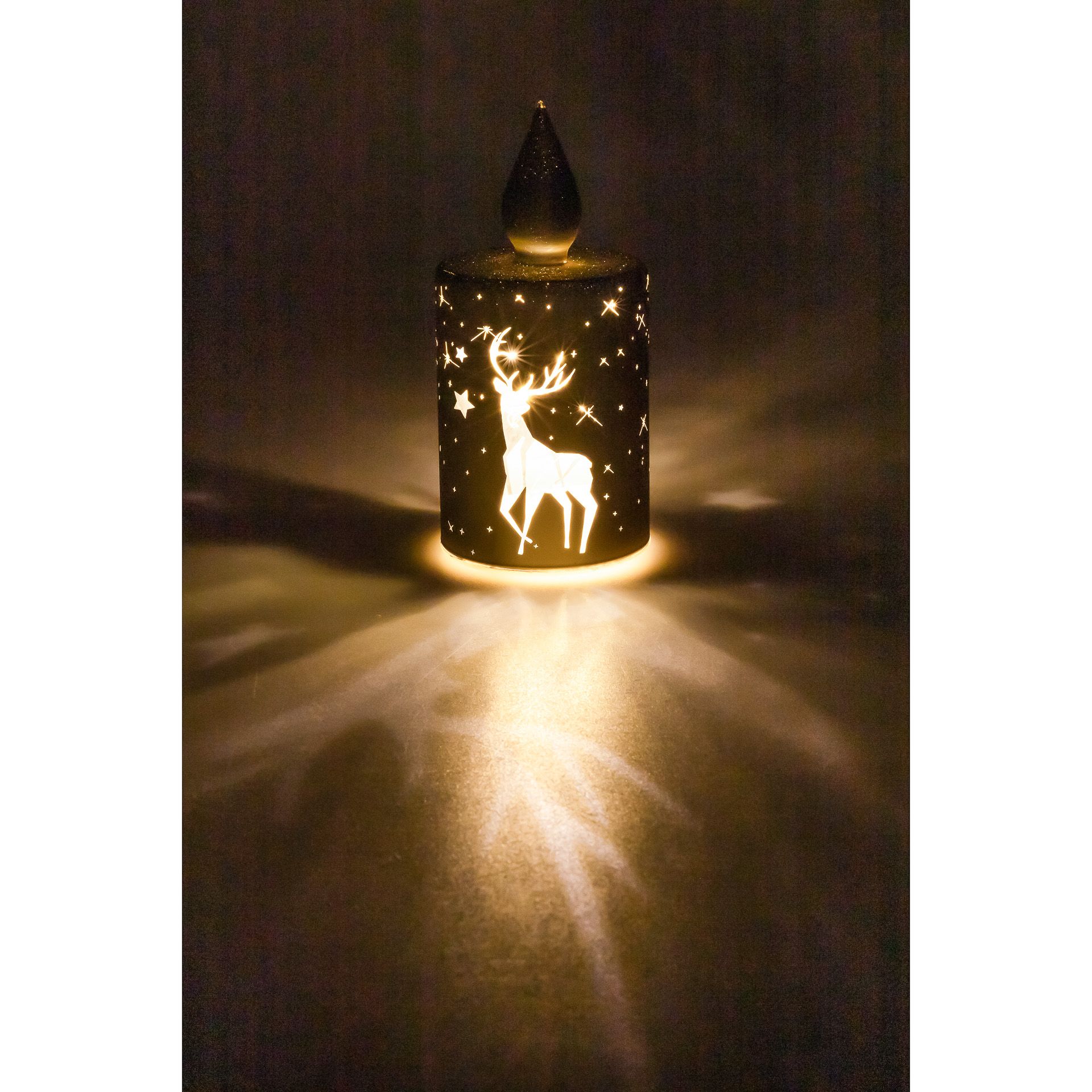 LED-Licht 'Kerze mit Hirsch' 15 cm, gold, 10 LEDs