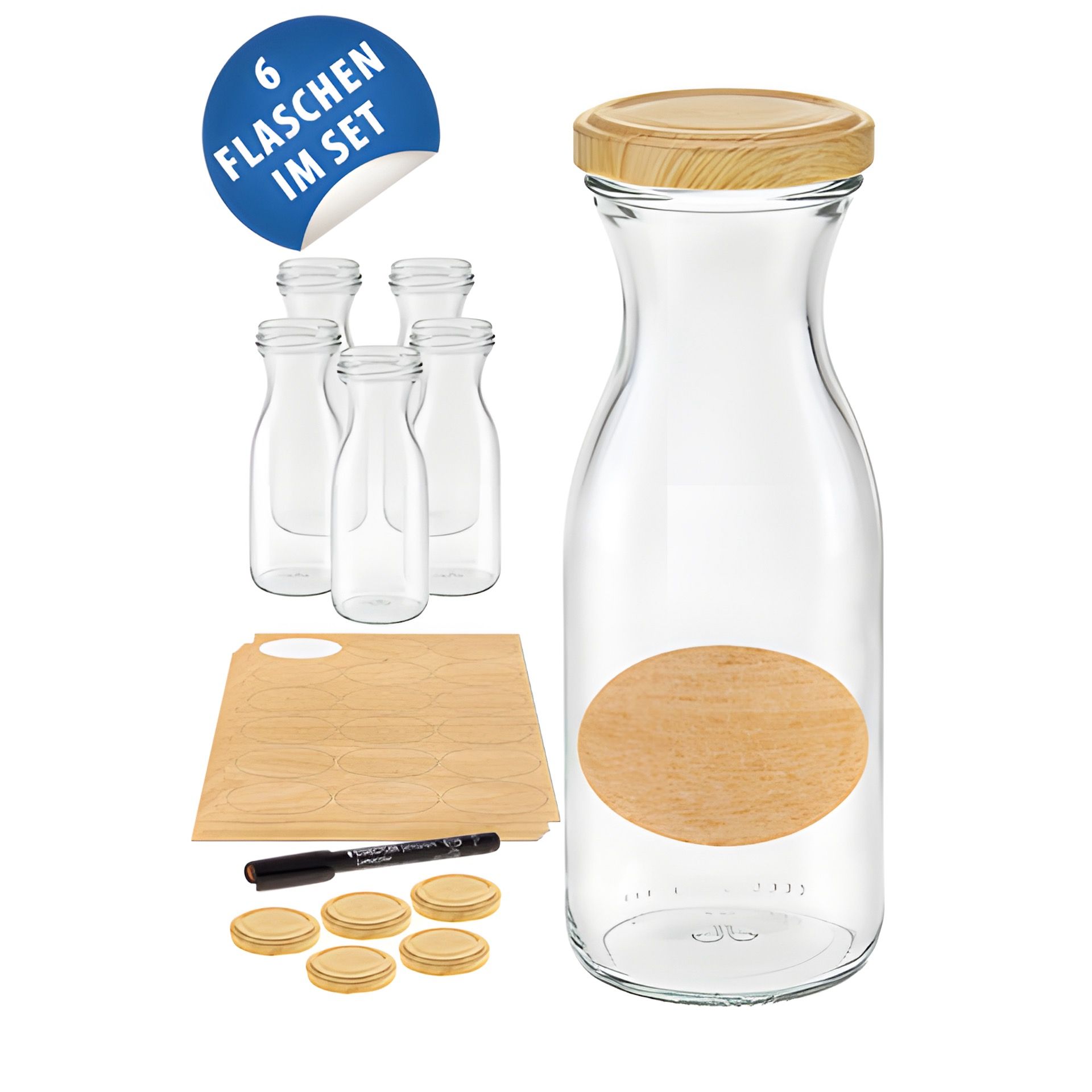 Karaffenflasche 250 ml 'Holzdekor', 6er Set