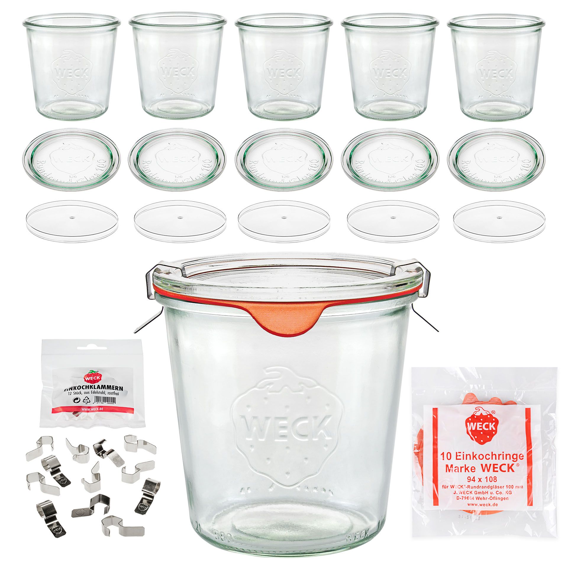 WECK-Sturzglas 580 ml mit Klarsichtdeckel, 6er Set