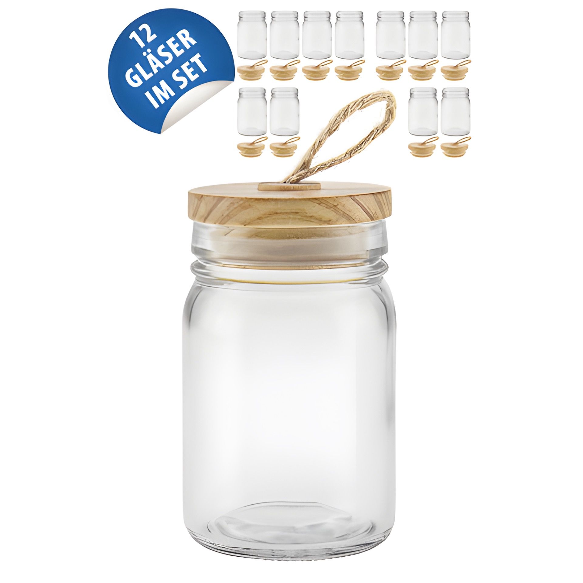 Deko-Glas 240 ml mit Holzdeckel, 12 Stück