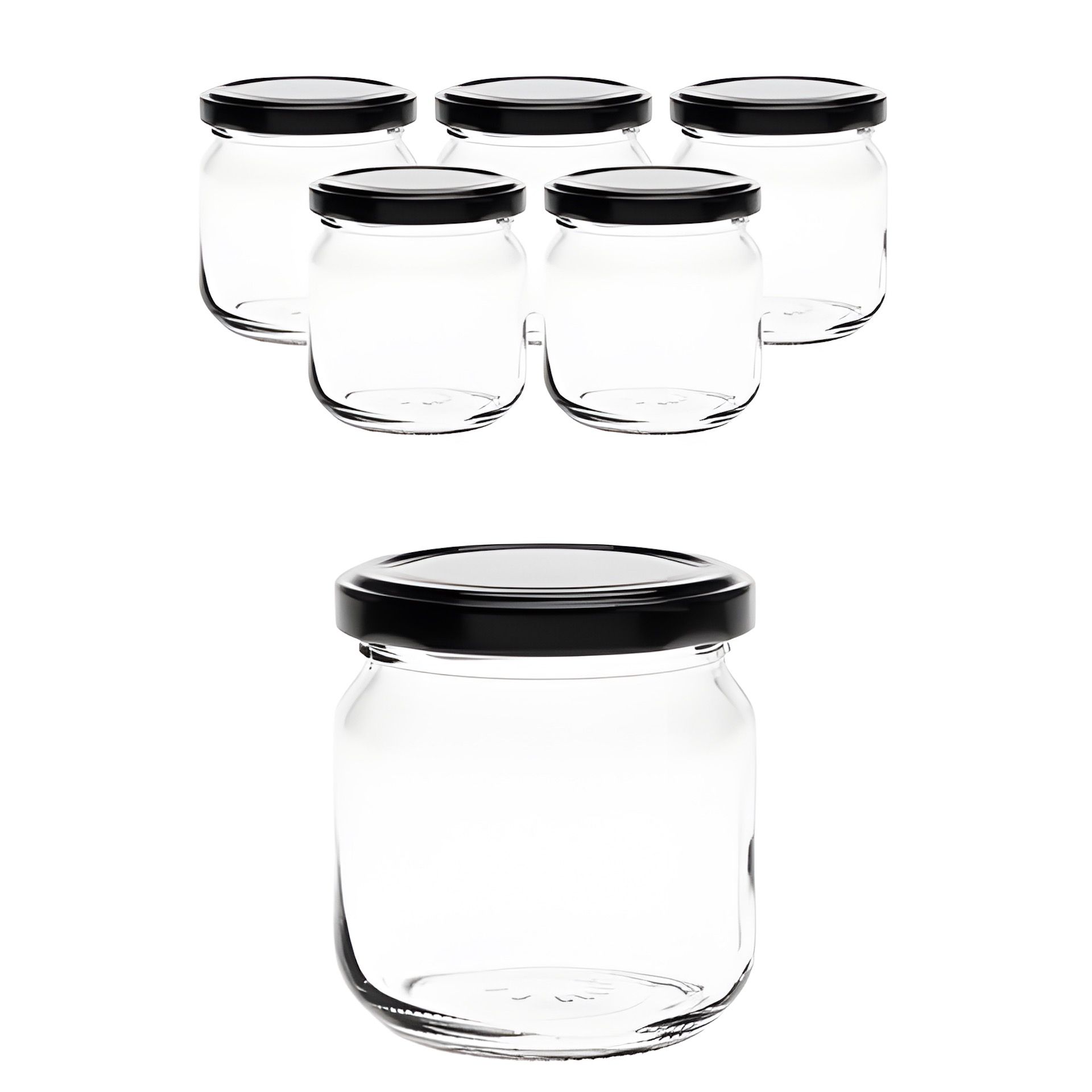 6er Set Rundglas 212 ml nieder mit Deckel schwarz