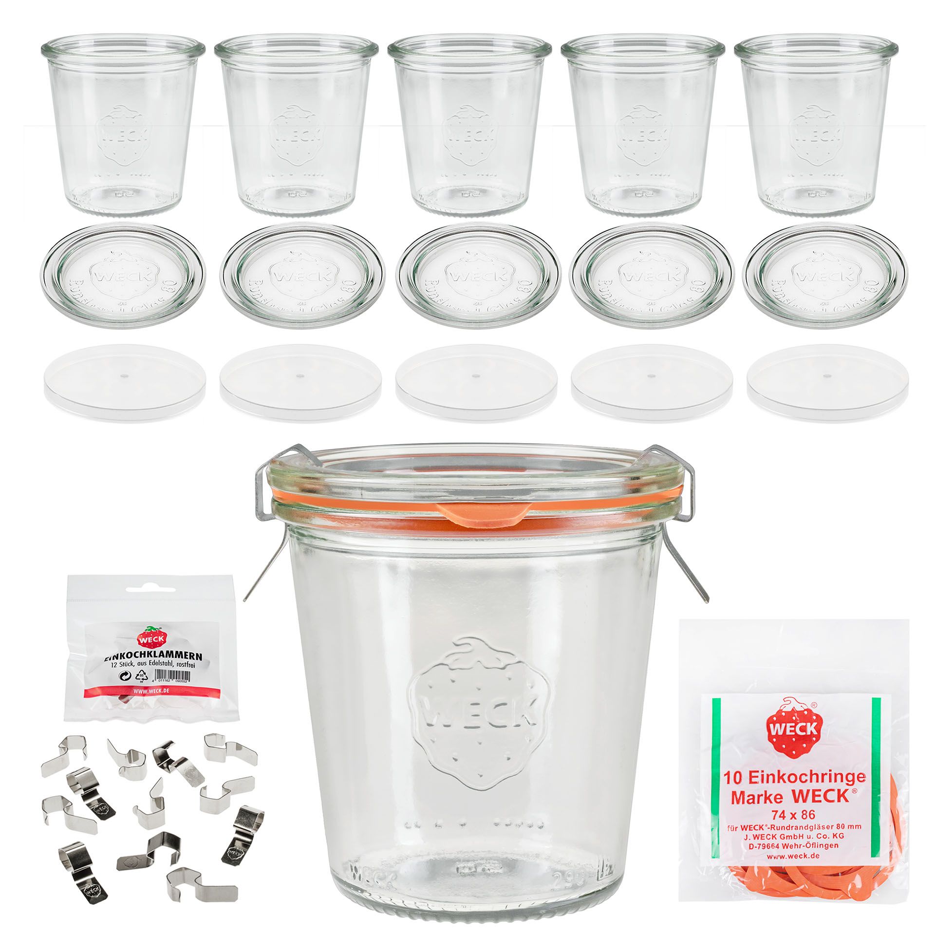 WECK-Sturzglas 290 ml hoch mit Klarsichtdeckel, 6er Set