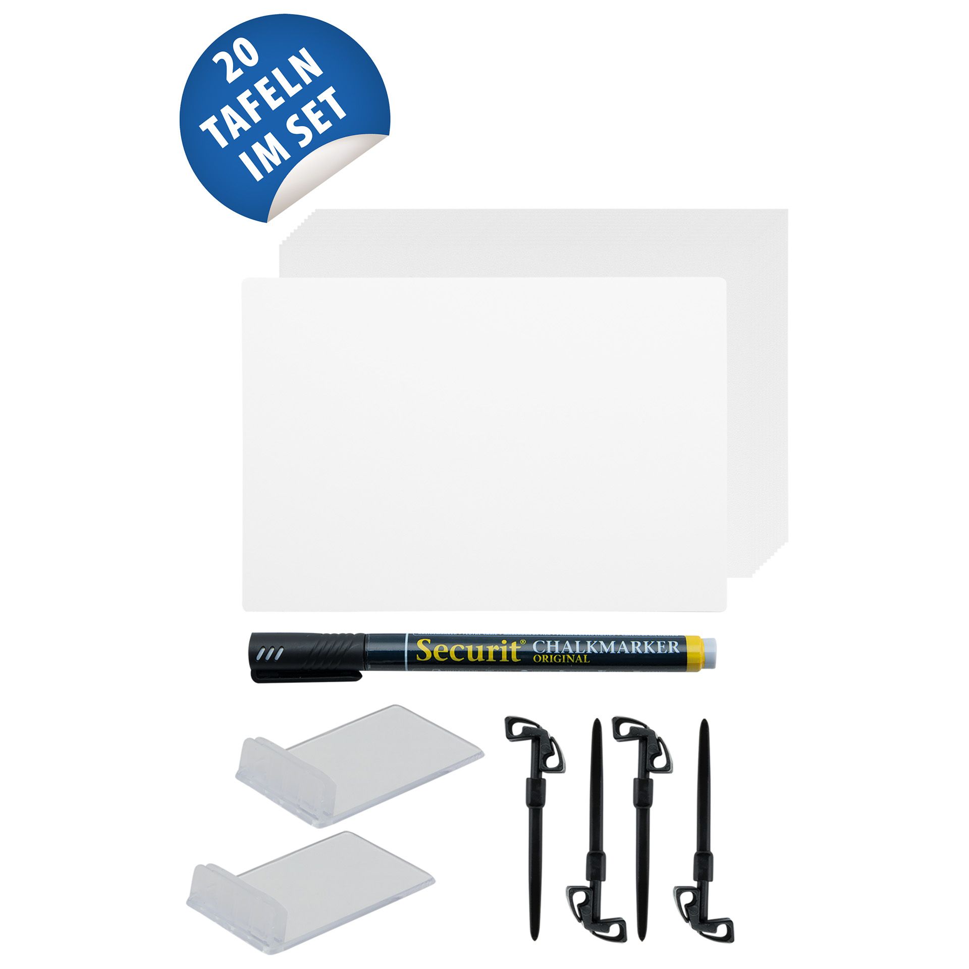 Kreidetafel A6 weiß, 20 Stück mit Zubehör
