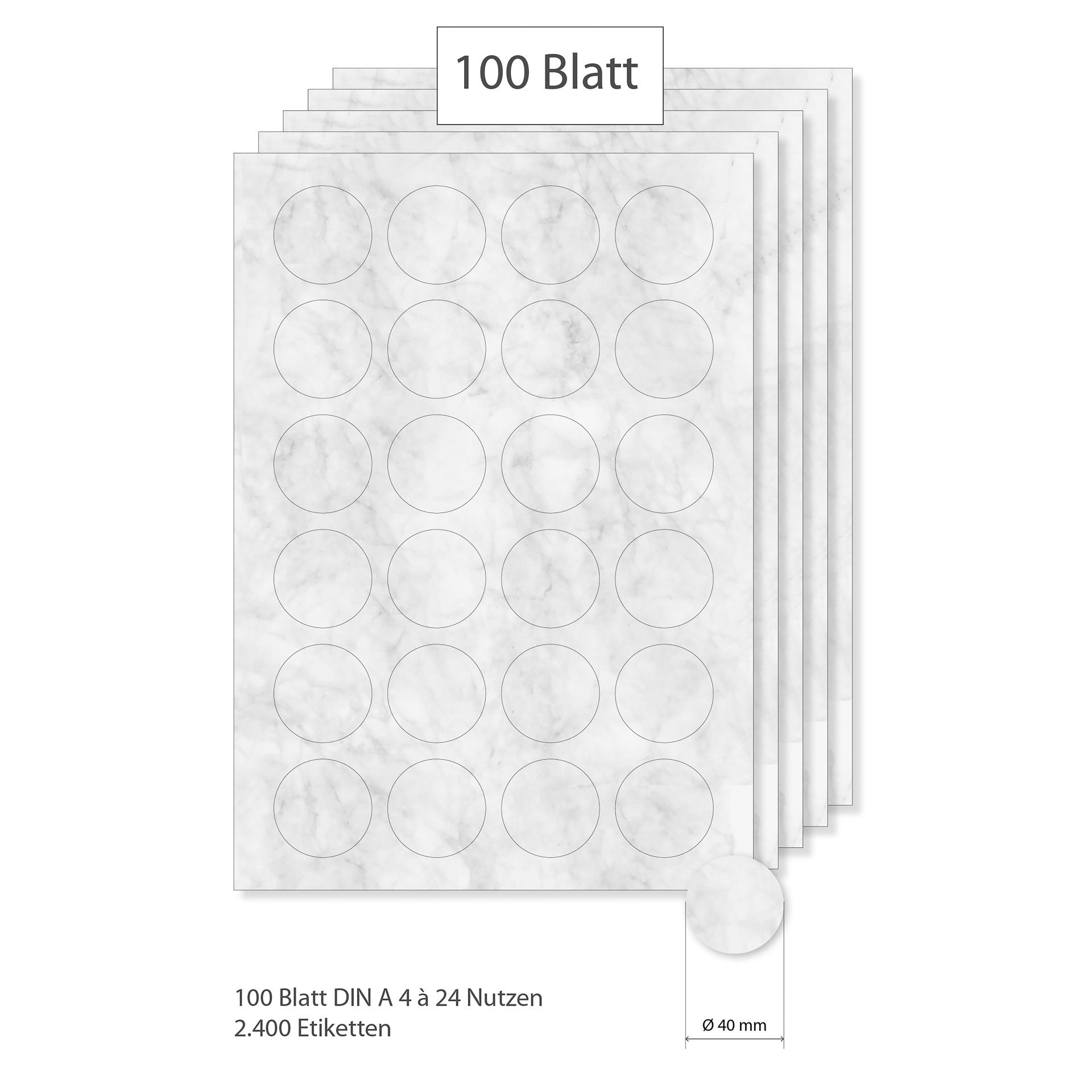 Etiketten rund 40 mm grau marmoriert - 100 Blatt A4