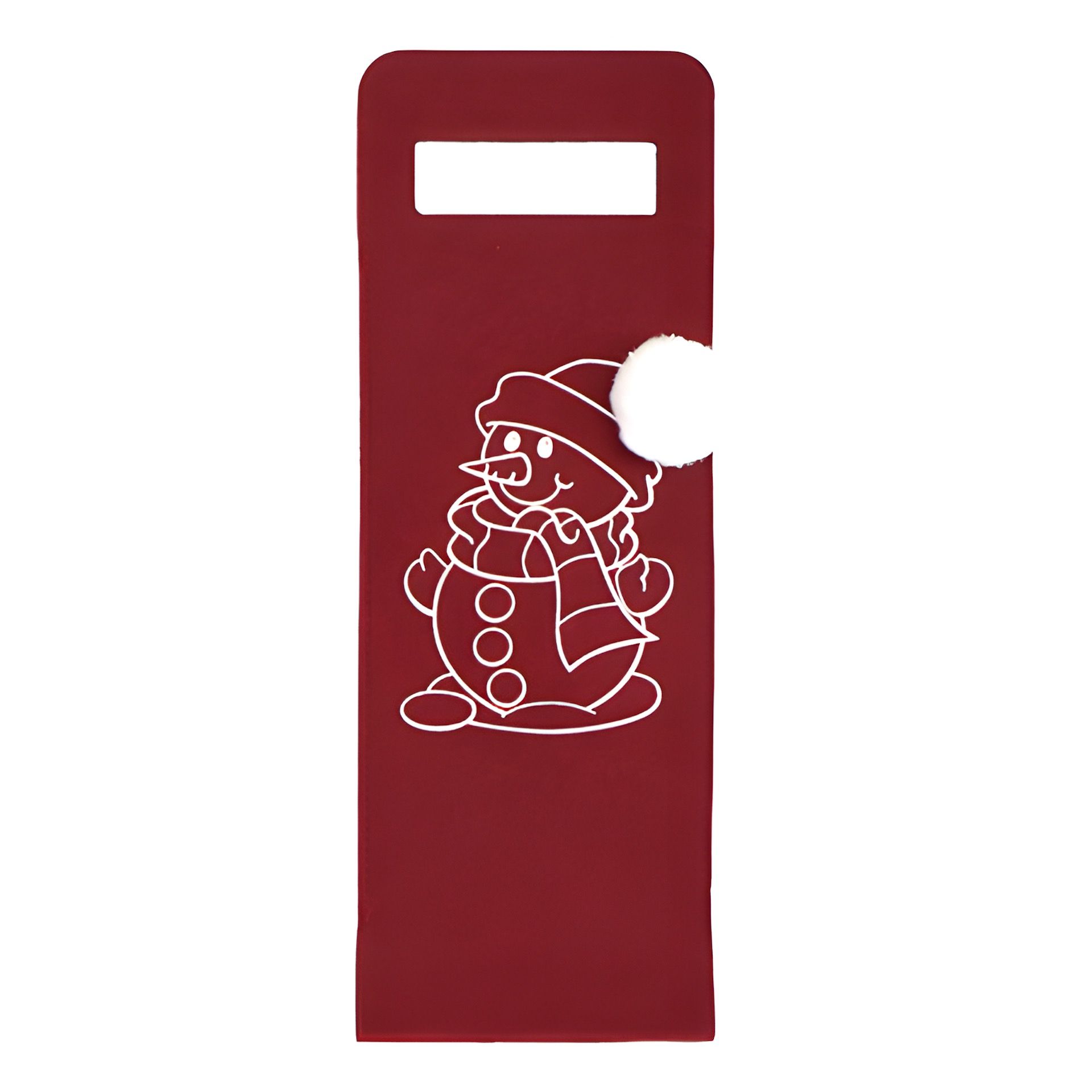 Flaschentasche 'Schneemann mit Bommel' Filz, 15 x 41 cm, rot