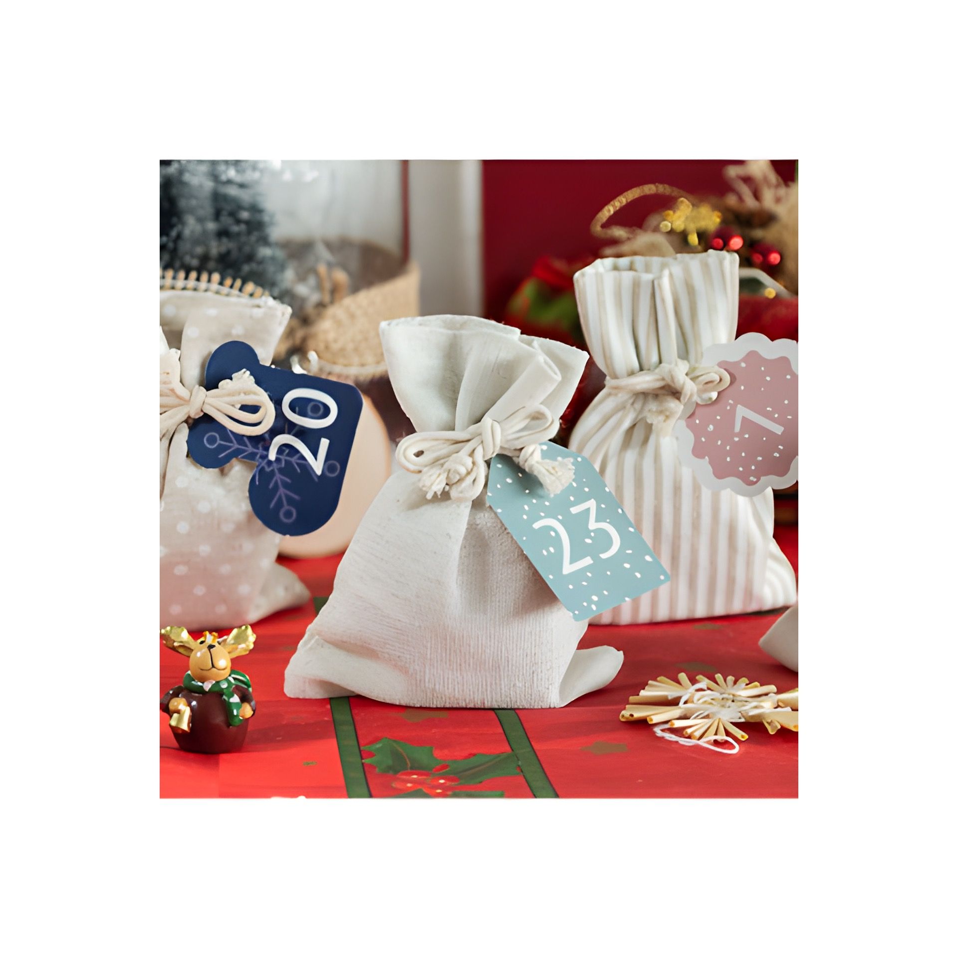 Folia Adventskalender-Beutel beige/weiß, 49-teilig