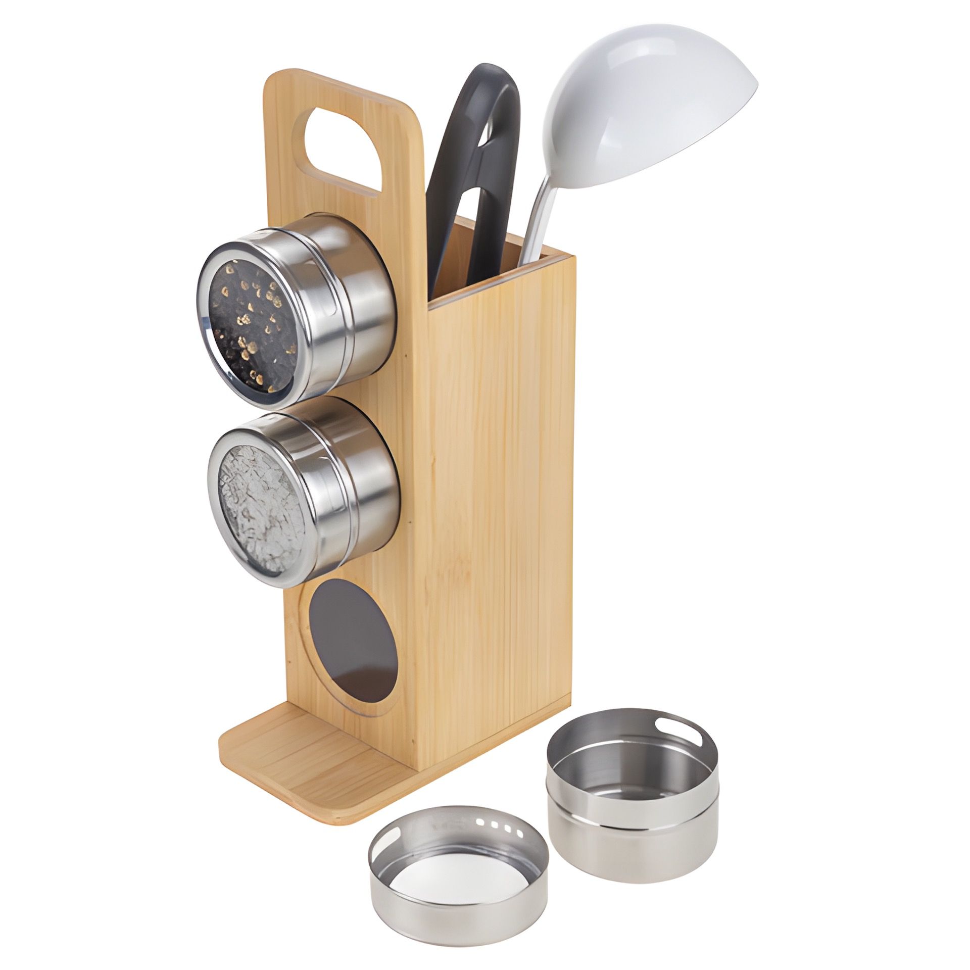 Besteckhalter aus Bambus mit 3 Metalldosen