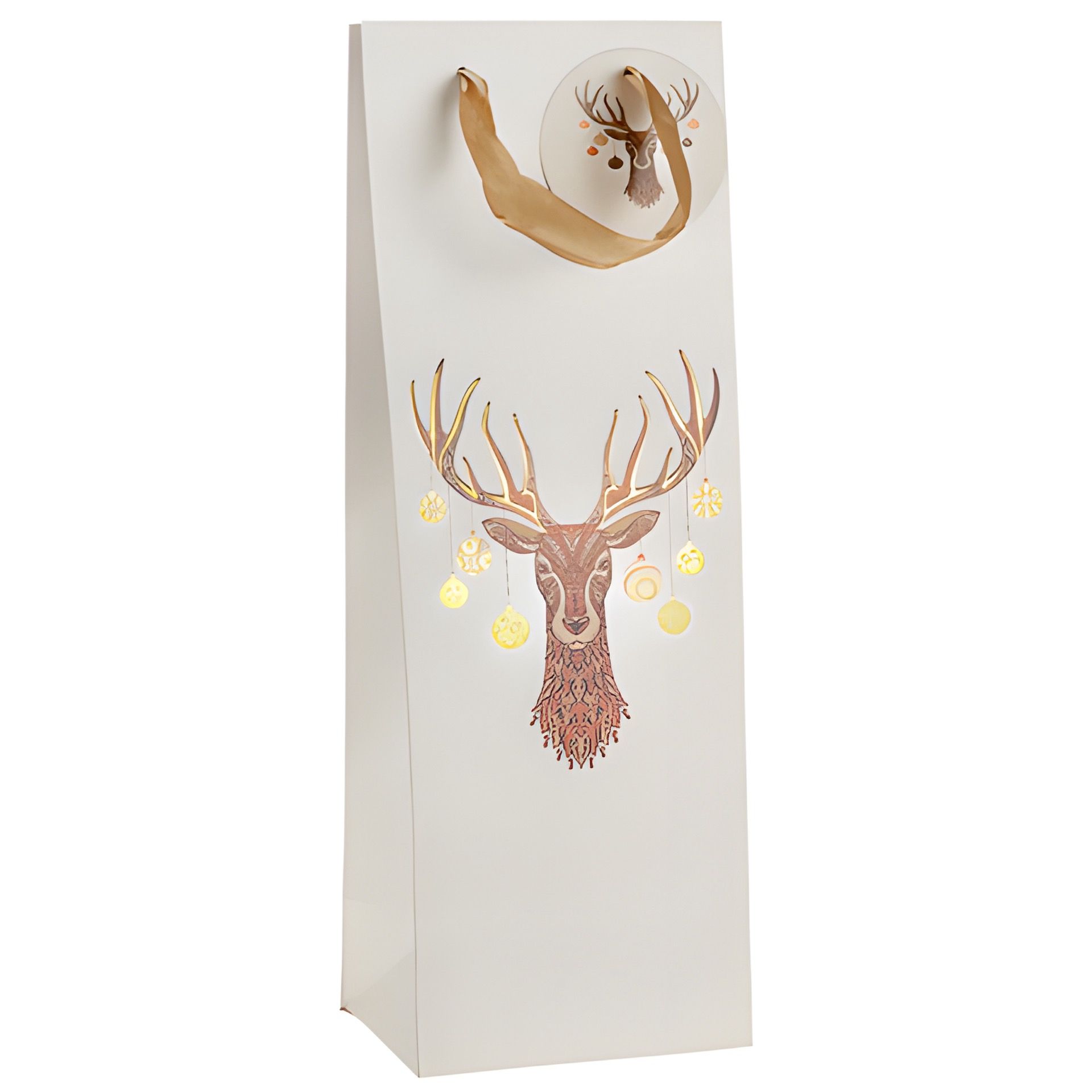 Flaschentasche 'Hirsch' creme, 12 x 10 x 36 cm