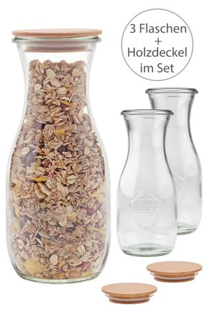 WECK-Saftflasche 530 ml mit Holzdeckel, 3er Set