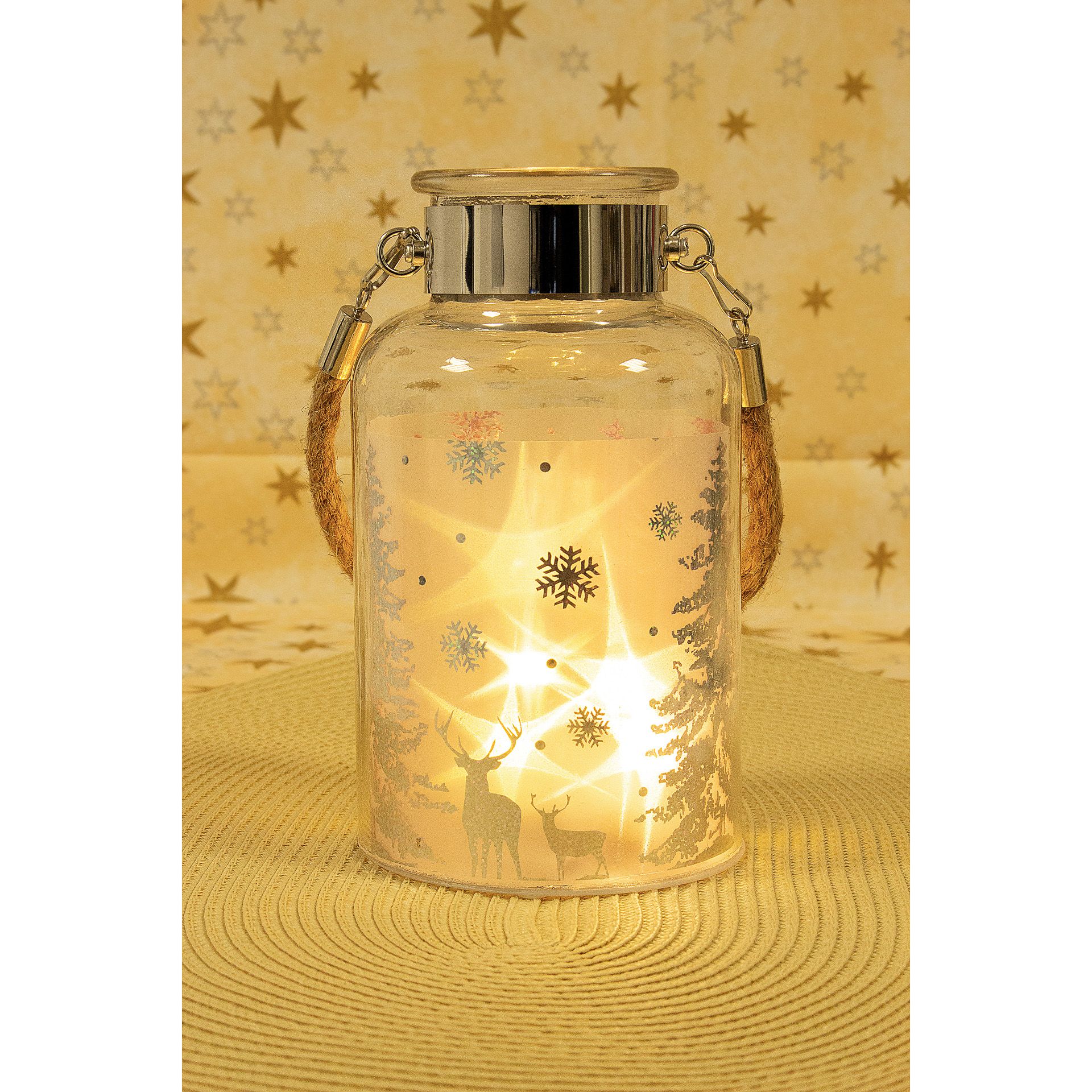 Deko-Glaslampe 'Winterwald' silber mit Effektfolie und 5 LEDs