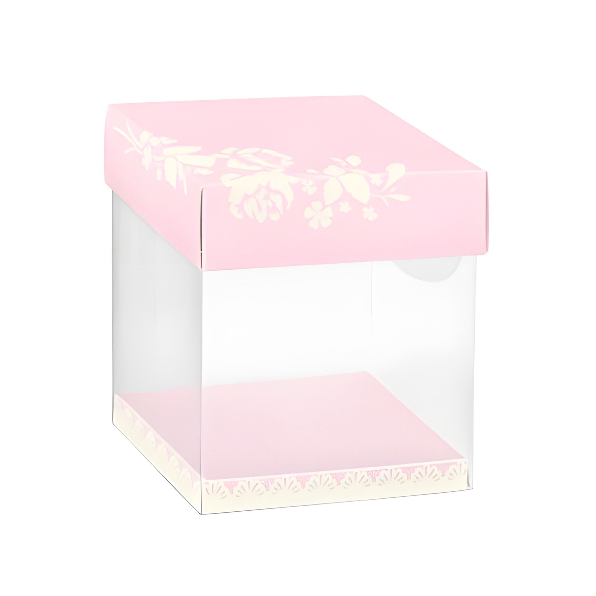 Klarsichtschachtel 120 x 120 x 120 mm rosa mit Blume