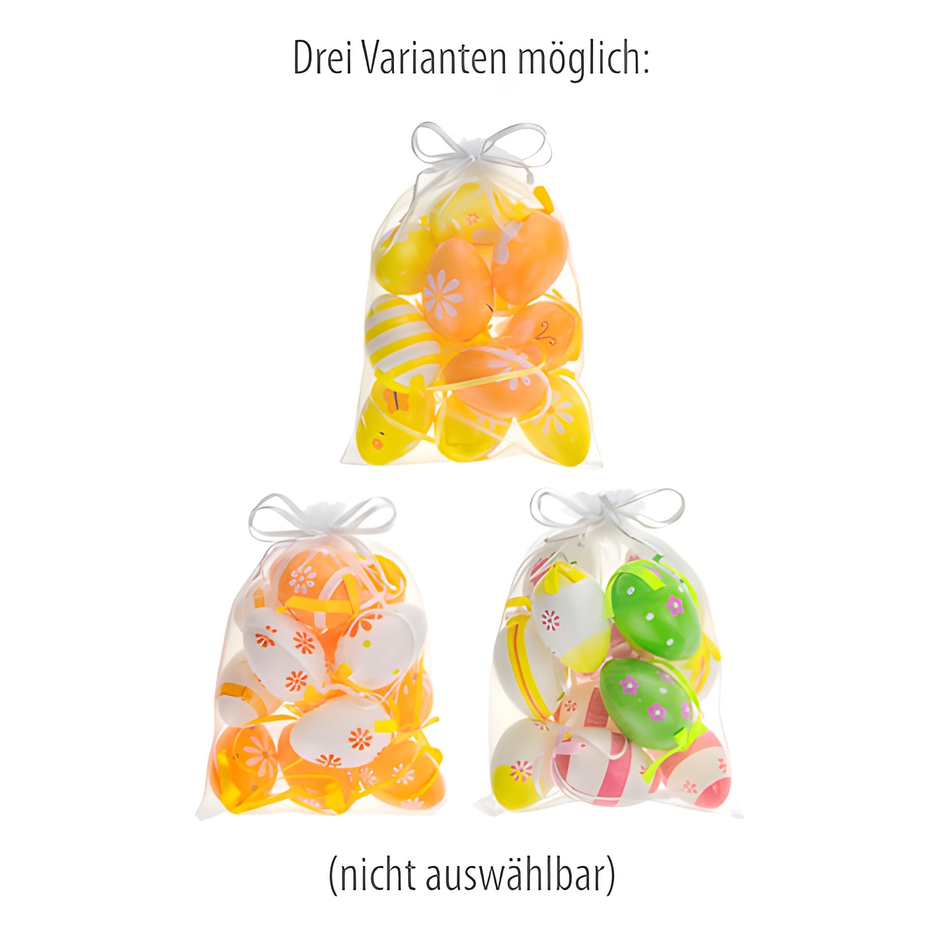 Anhänger 'Bunte Ostereier' im Chiffonbeutel, 12er Set