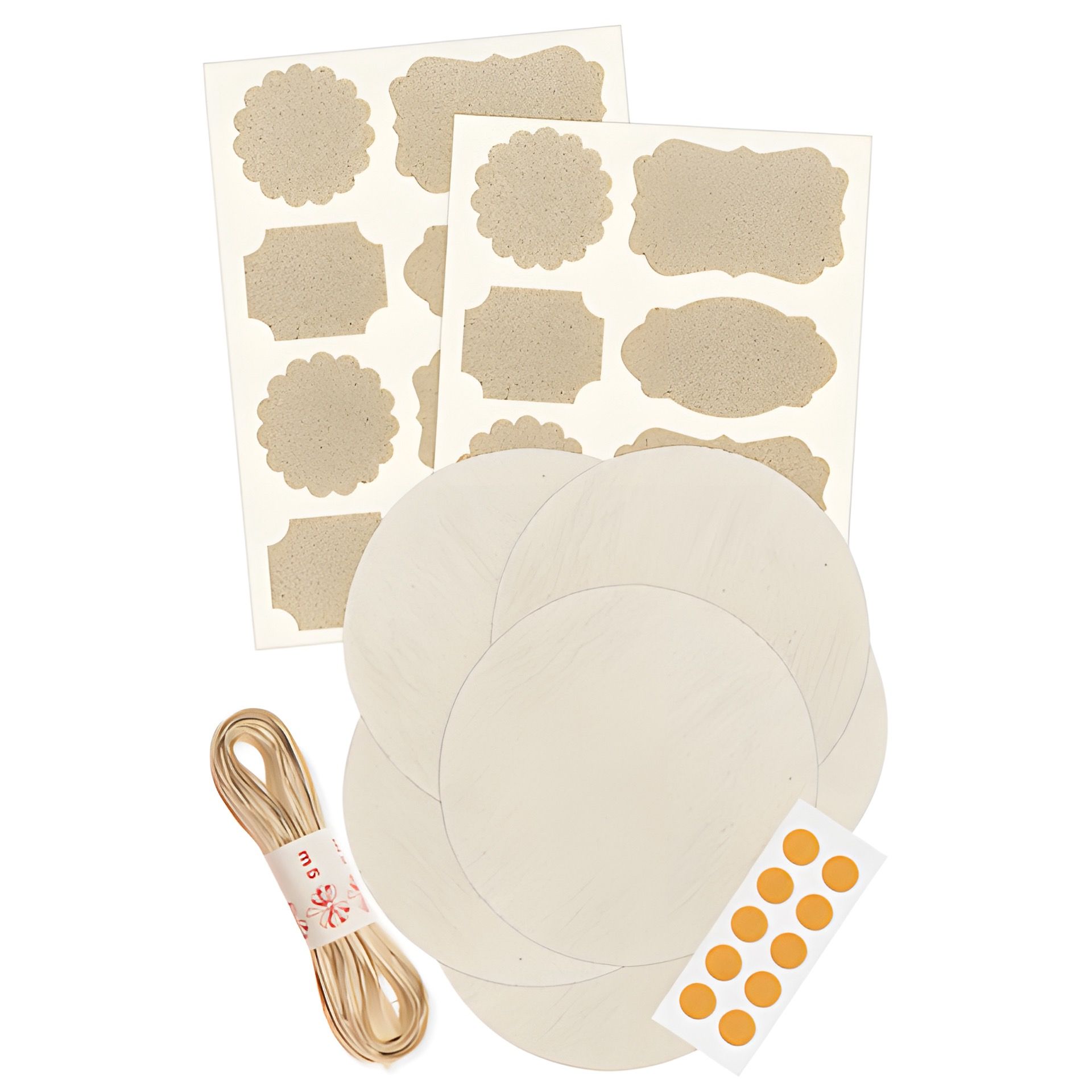Deckchen-Set Ø 100 mm natur mit Grasetiketten, 33-teilig
