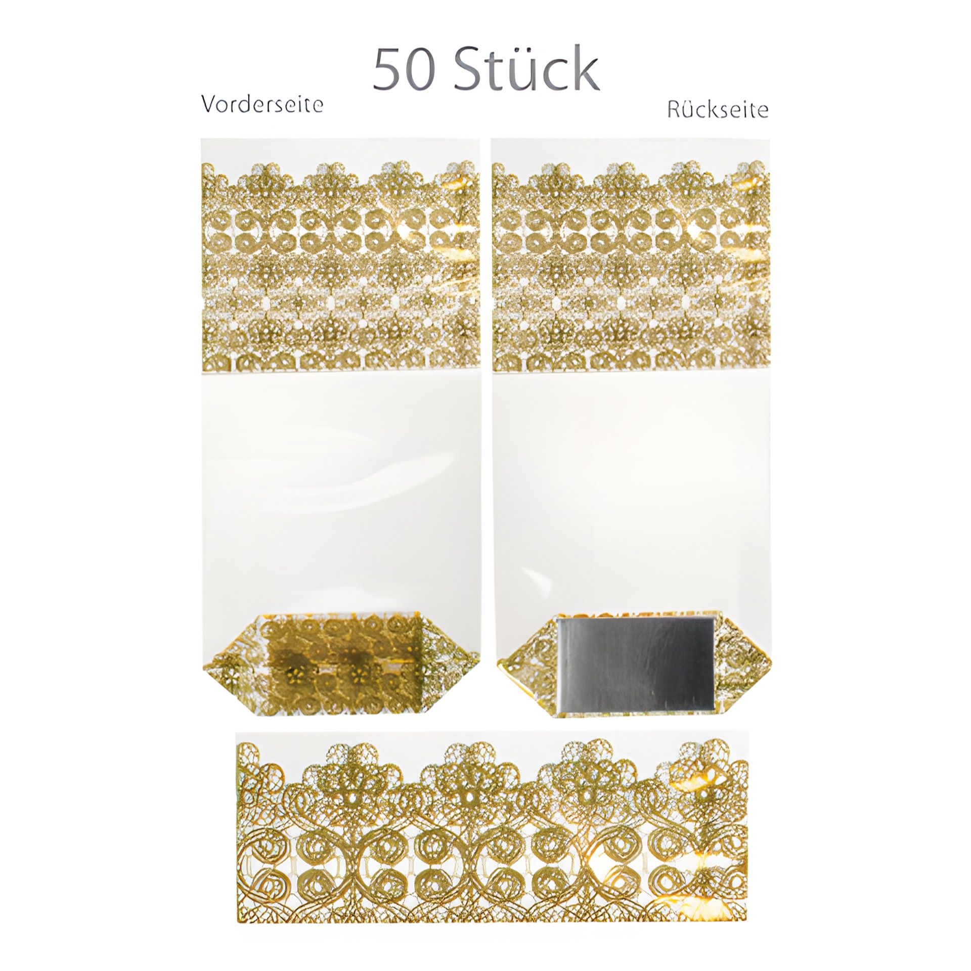 Kreuzbodenbeutel 'Spitze gold' 100 x 220 mm,   50 Stück