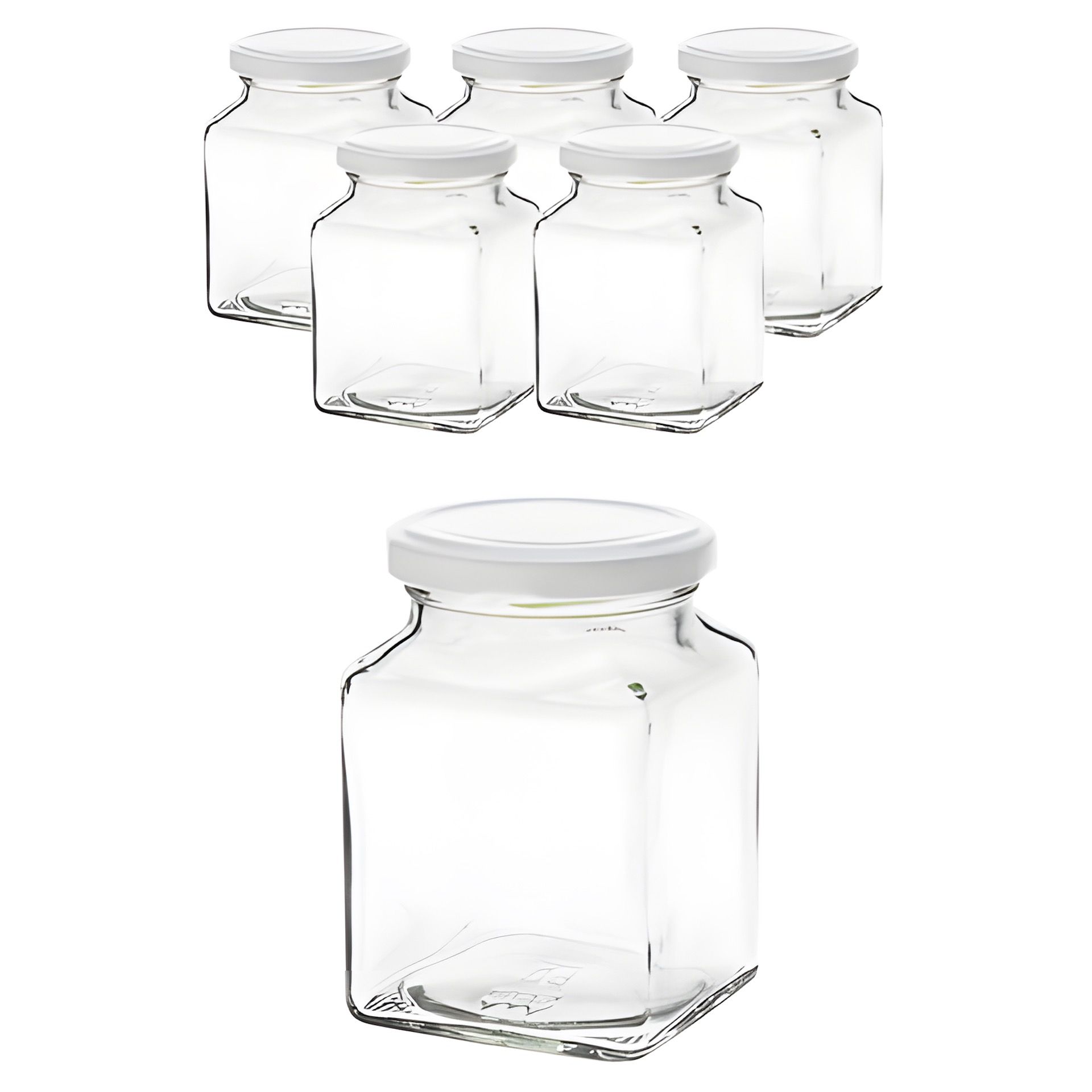 6er Set Quadratglas 314 ml mit Deckel weiß
