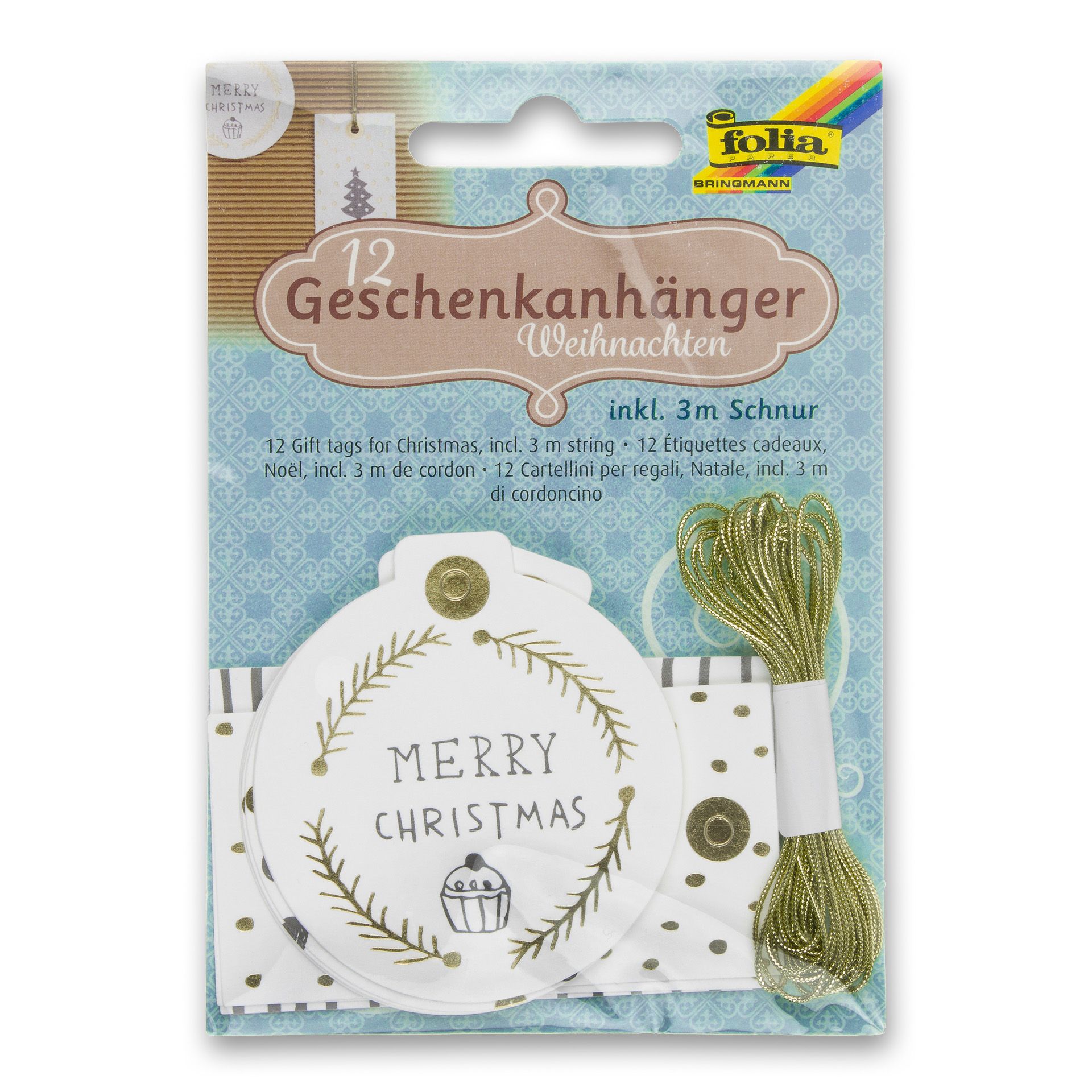 Folia Anhängeetikett weiß/gold, 12 Stück