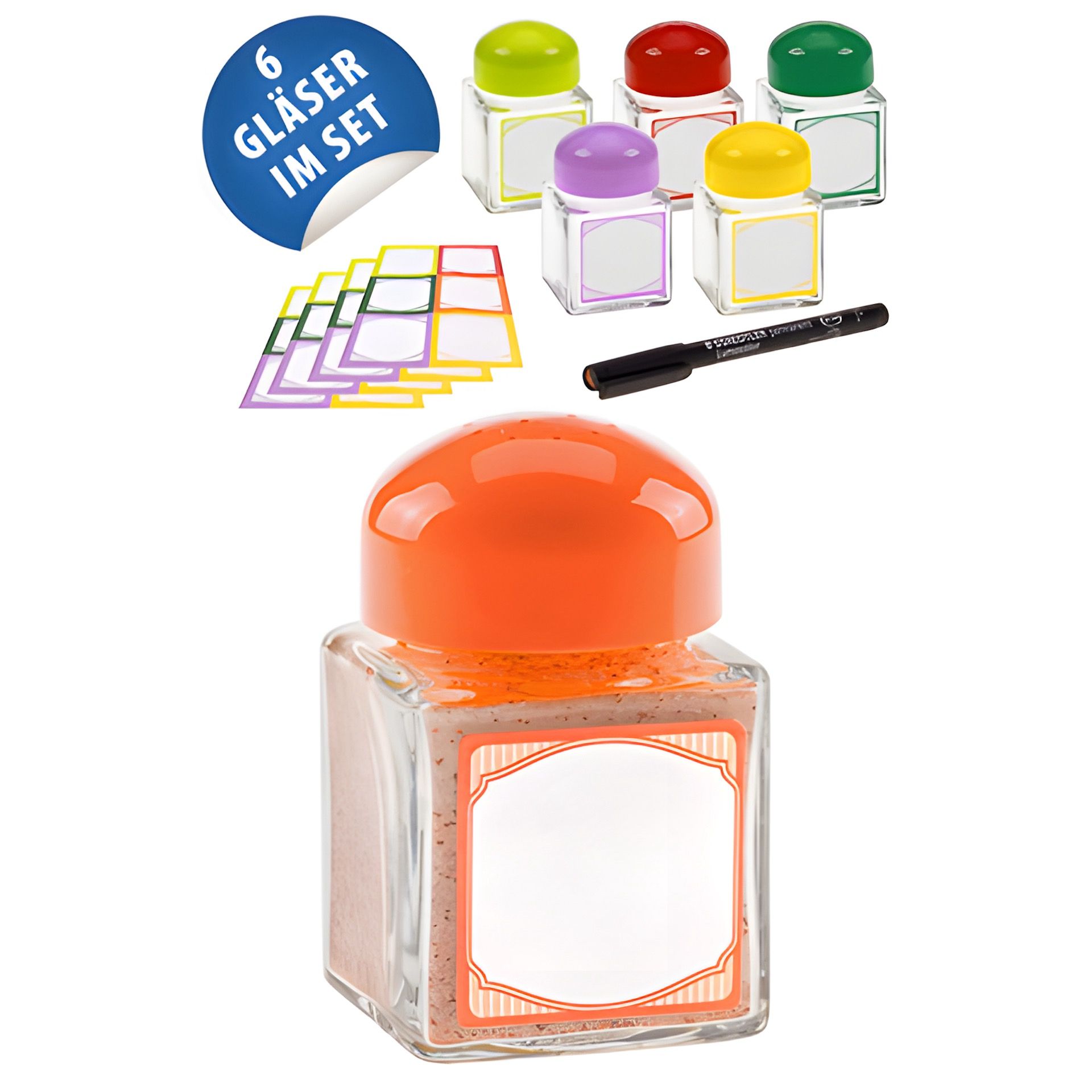 Buntes Cubi-Streuer-Set, 6 Gläser