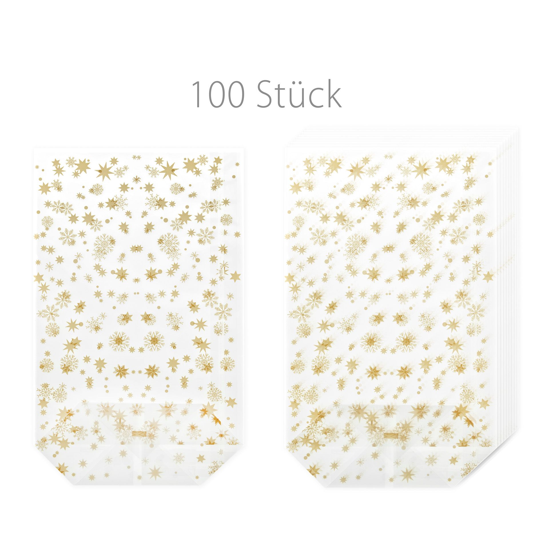 Kreuzbodenbeutel 'Sterne' gold 180 x 290 mm,  100 Stück