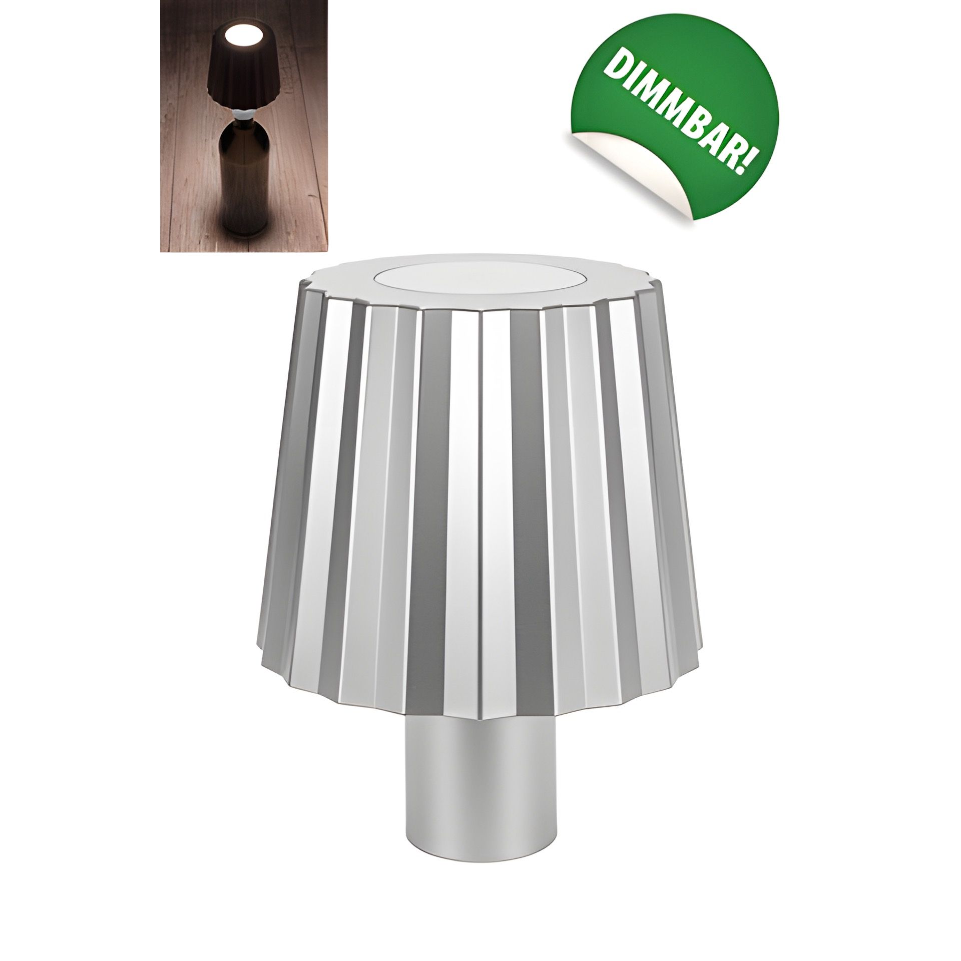 LED Flaschenlampe mit Touchfunktion, Akku und USB, silber
