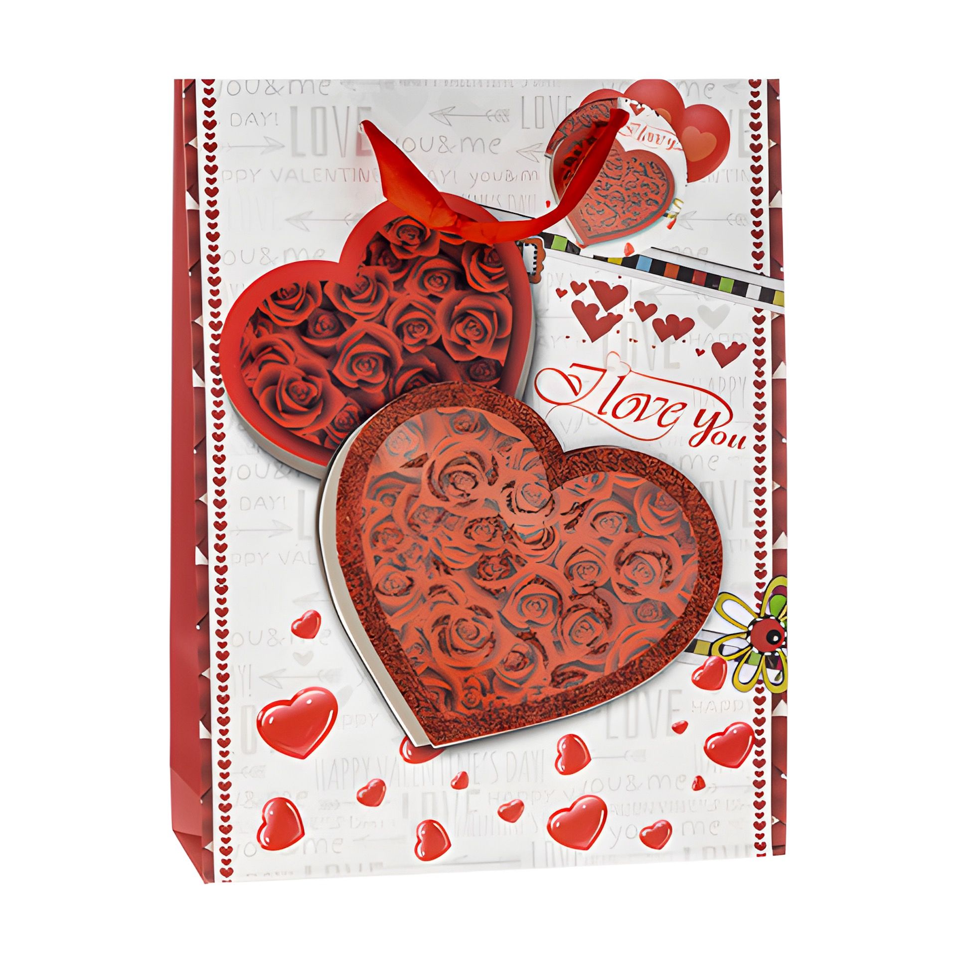 Geschenktüte 'I love you mit Glitzerherz', groß