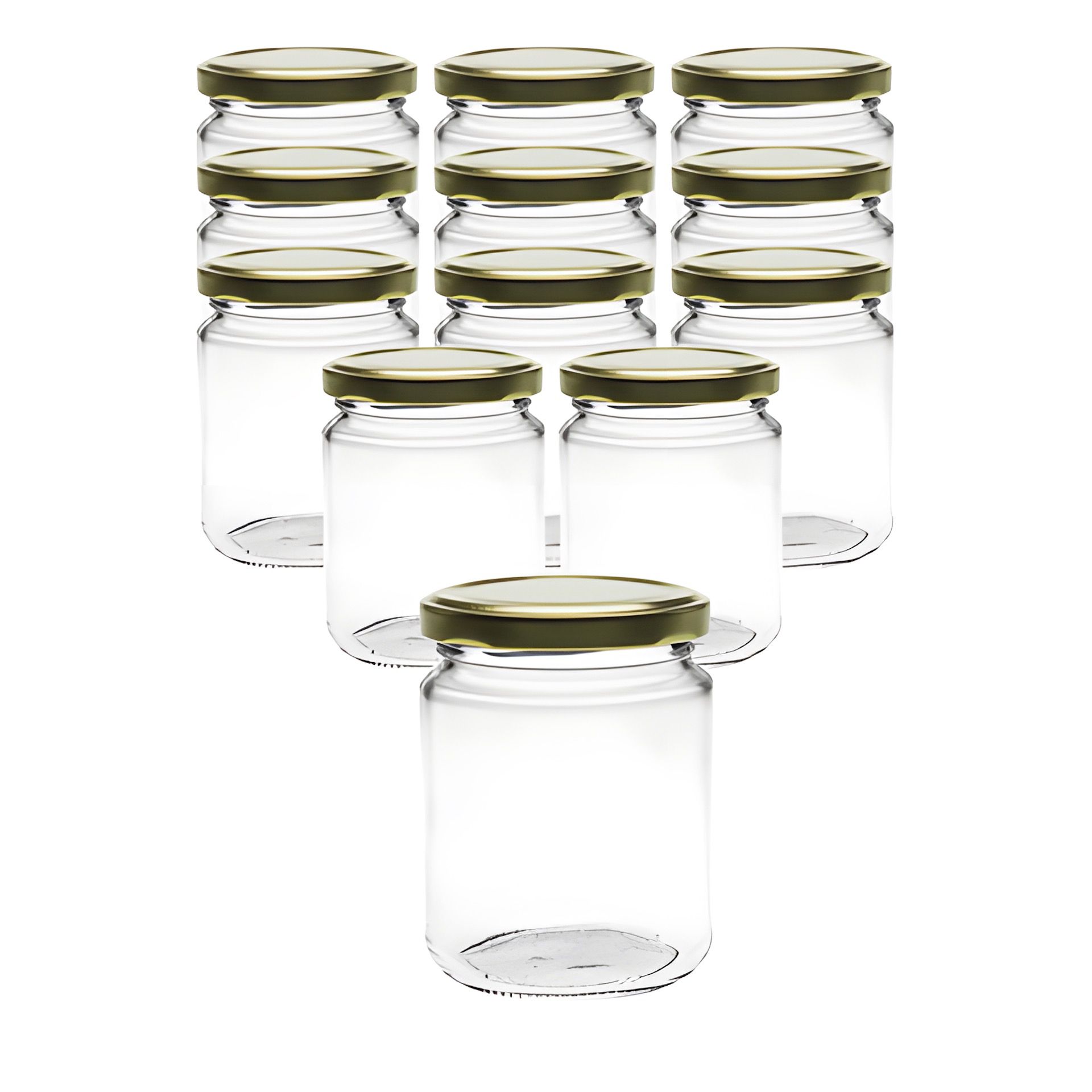 12er Set Rundglas 275 ml mit Deckel gold