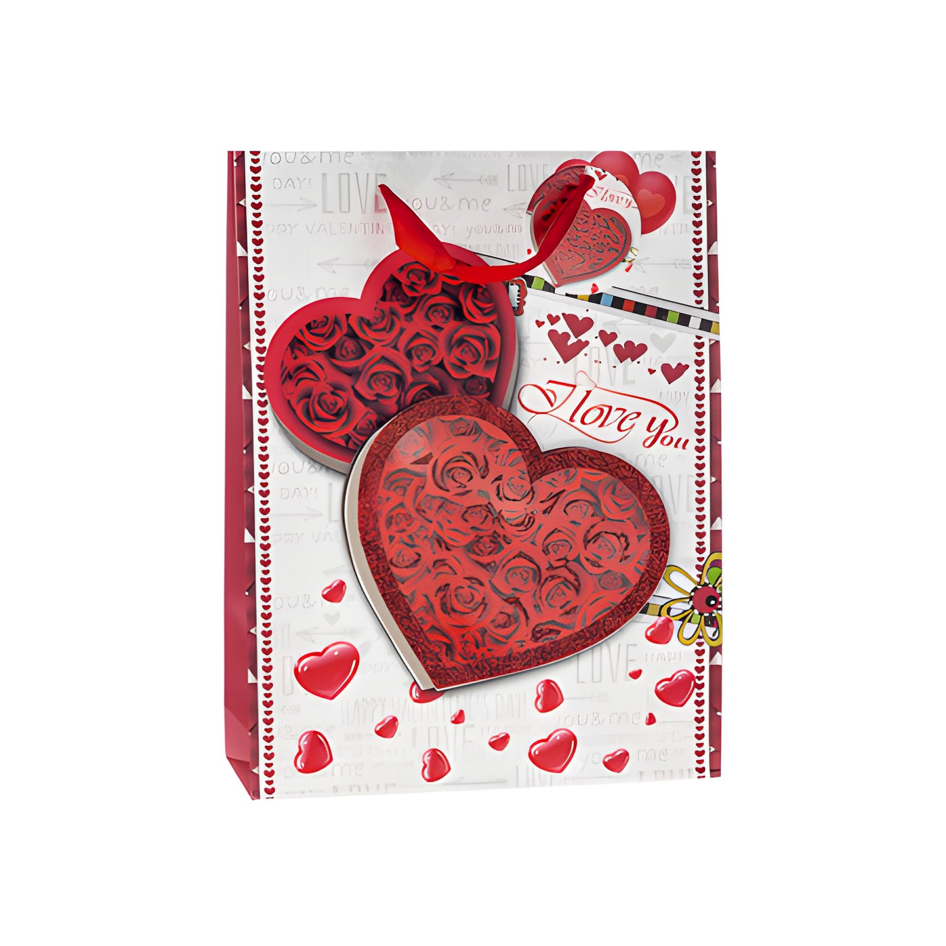 Geschenktüte 'I love you mit Glitzerherz', mittel