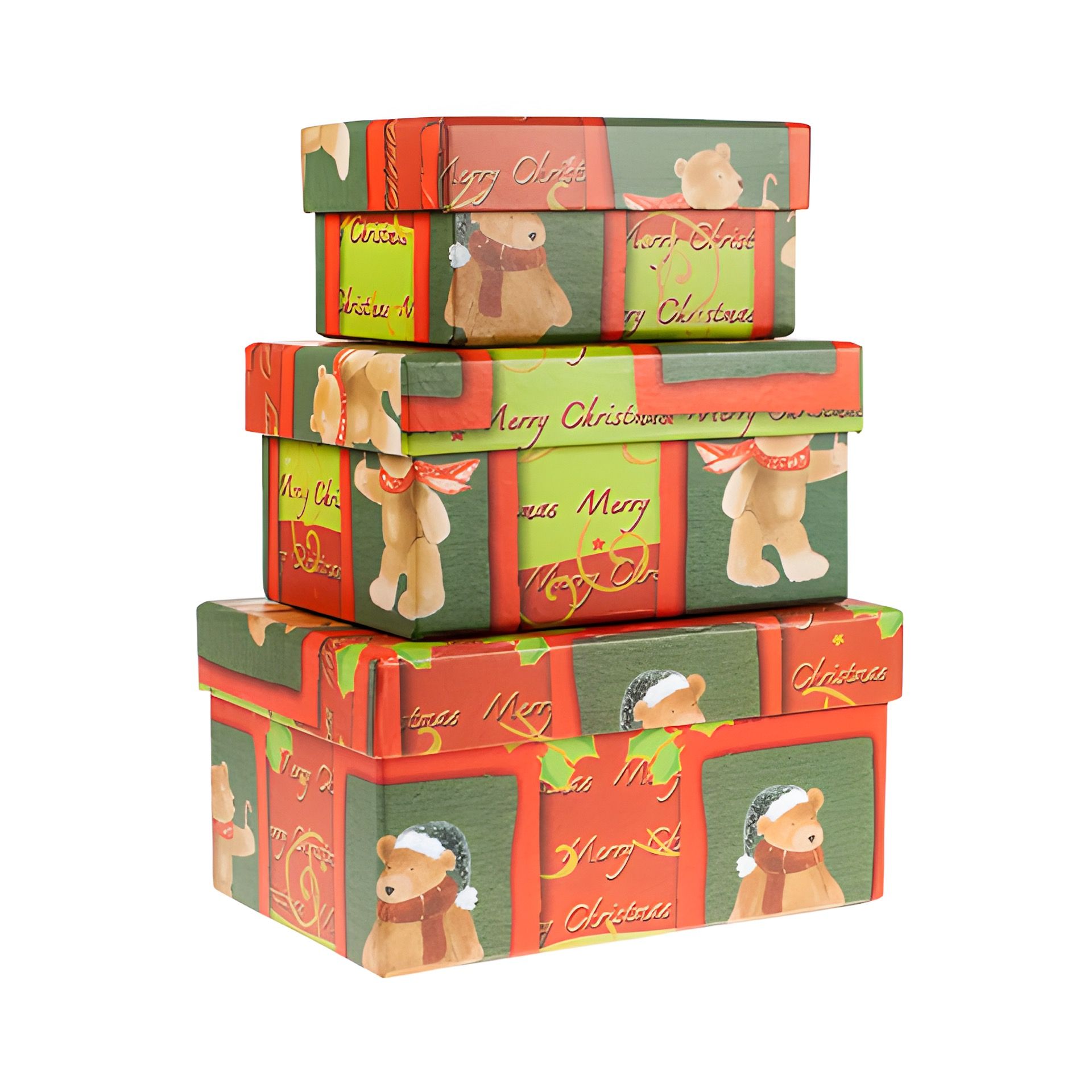 Geschenkboxen 'Weihnachts-Teddy', 3 Stück